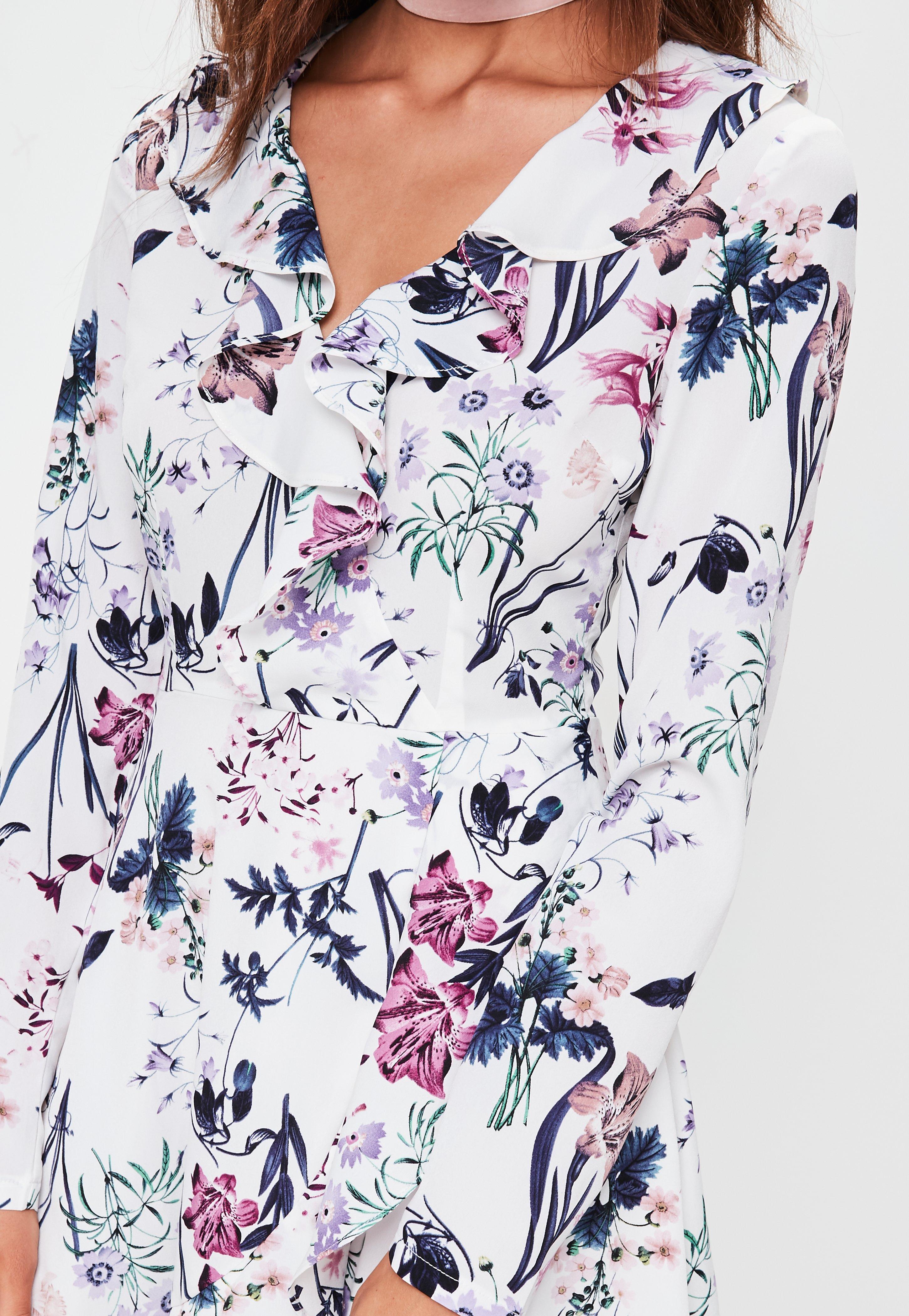Missguided White Floral Ruffle Tea Dress Lyst