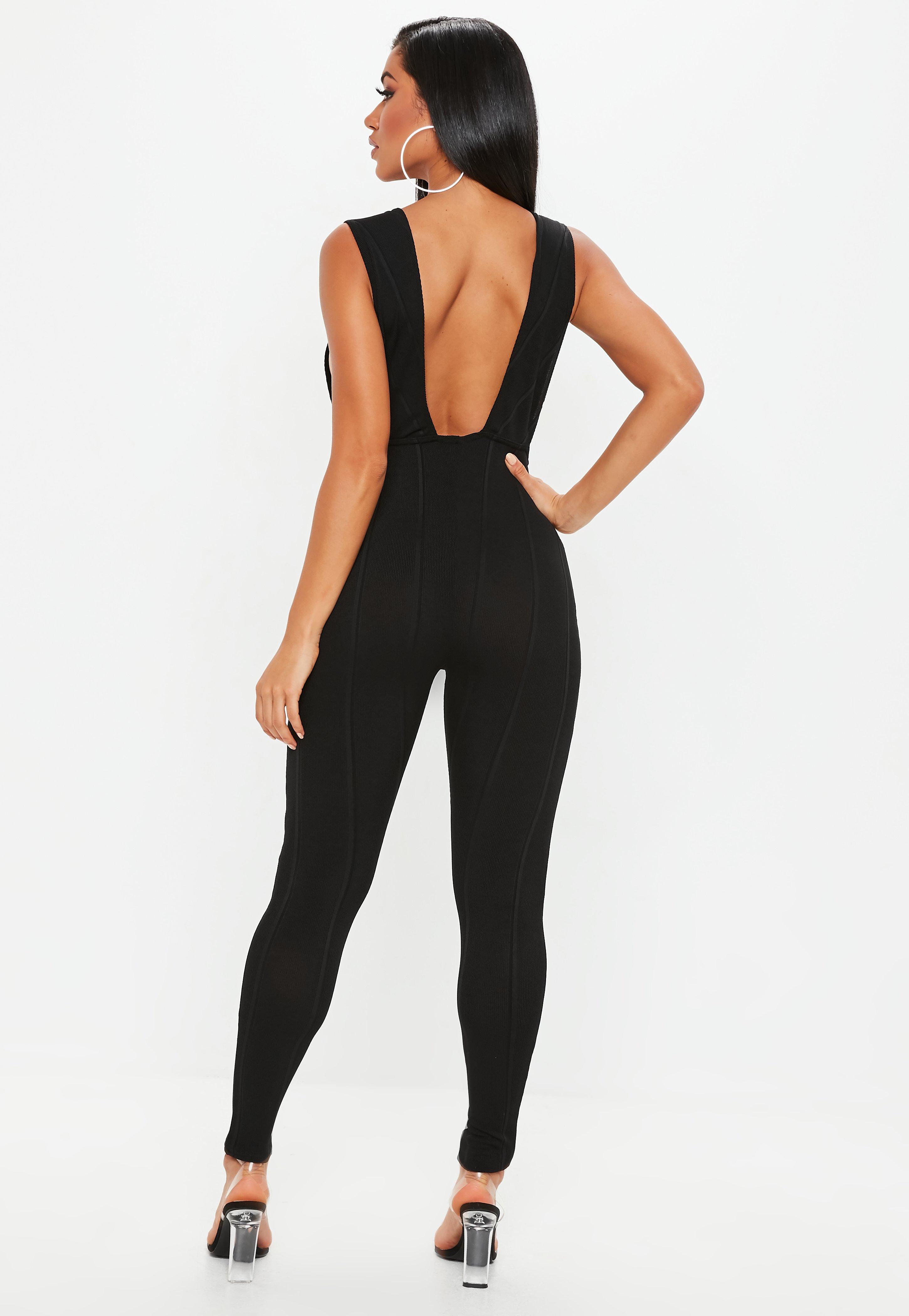 black bandage plunge jumpsuit