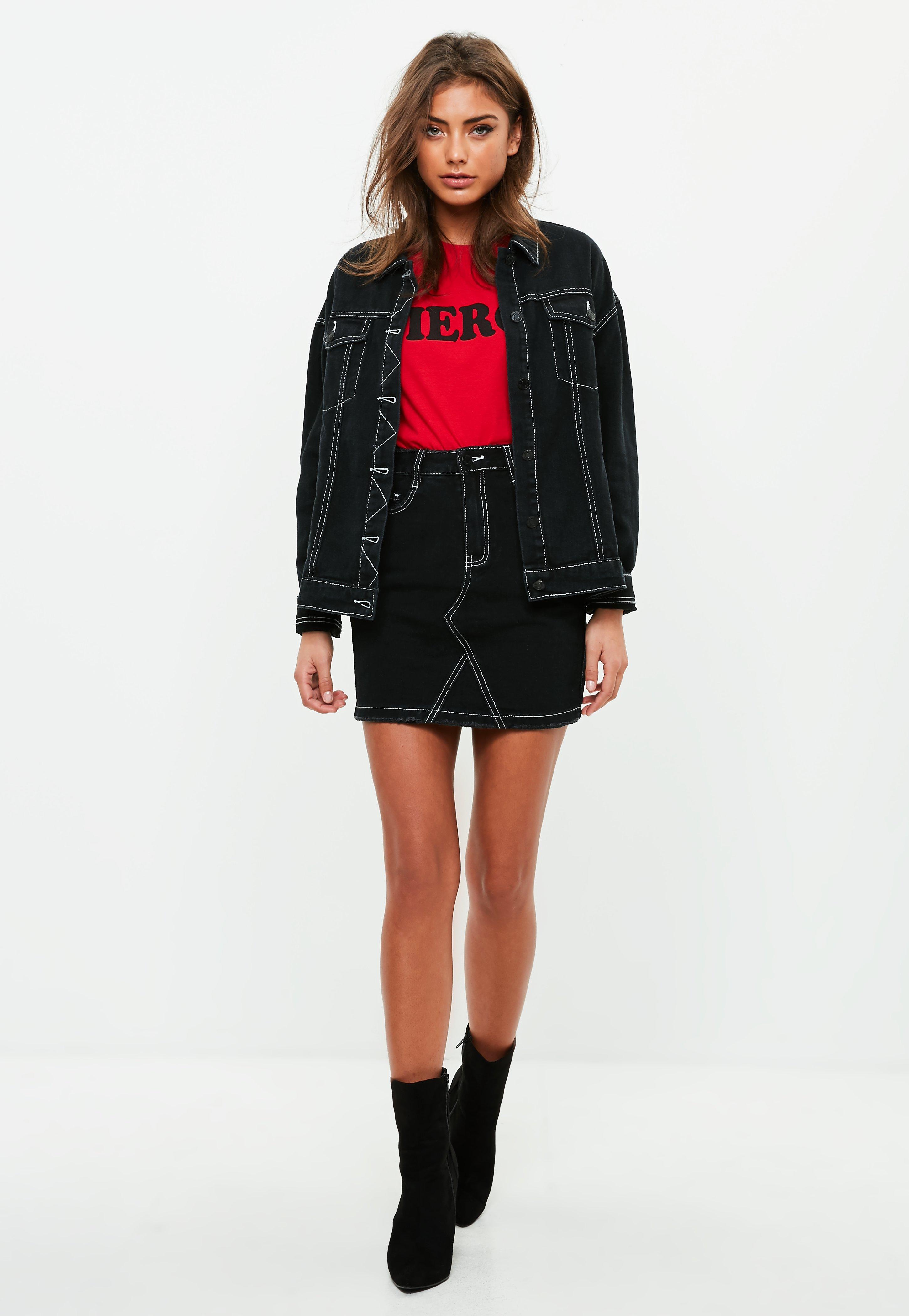 contrast stitch black skirt