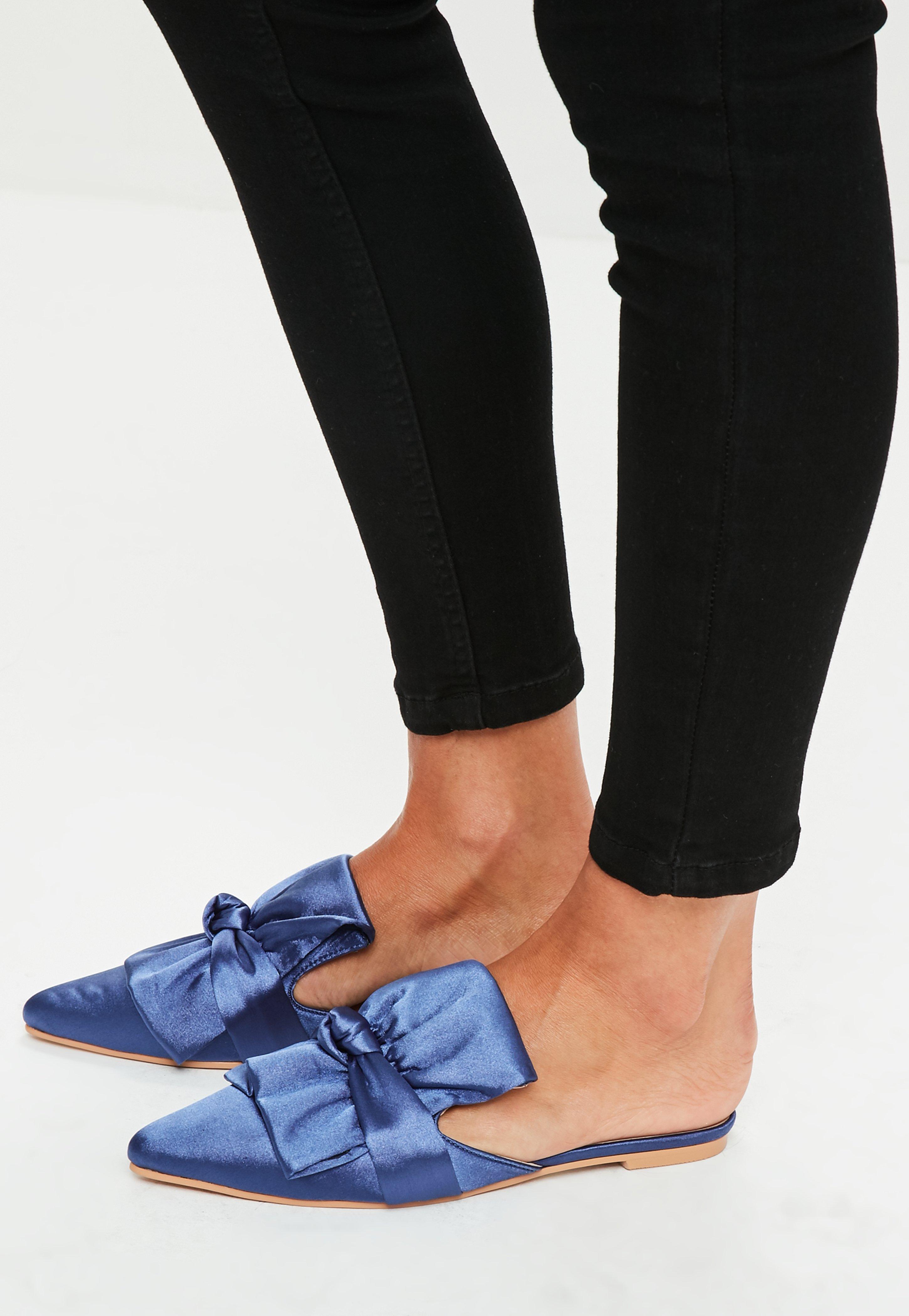 Lyst - Missguided Blue Satin Bow Detail Pointed Mules in Blue