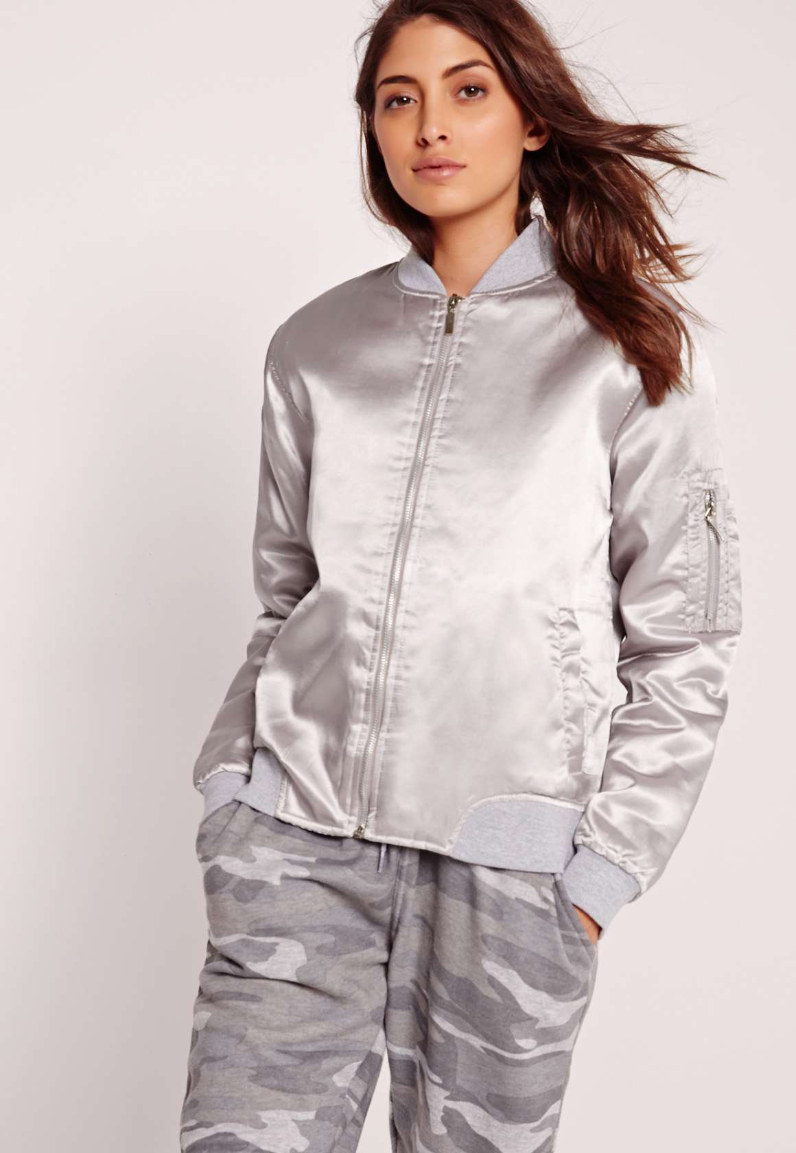 silver cropped bomber jacket