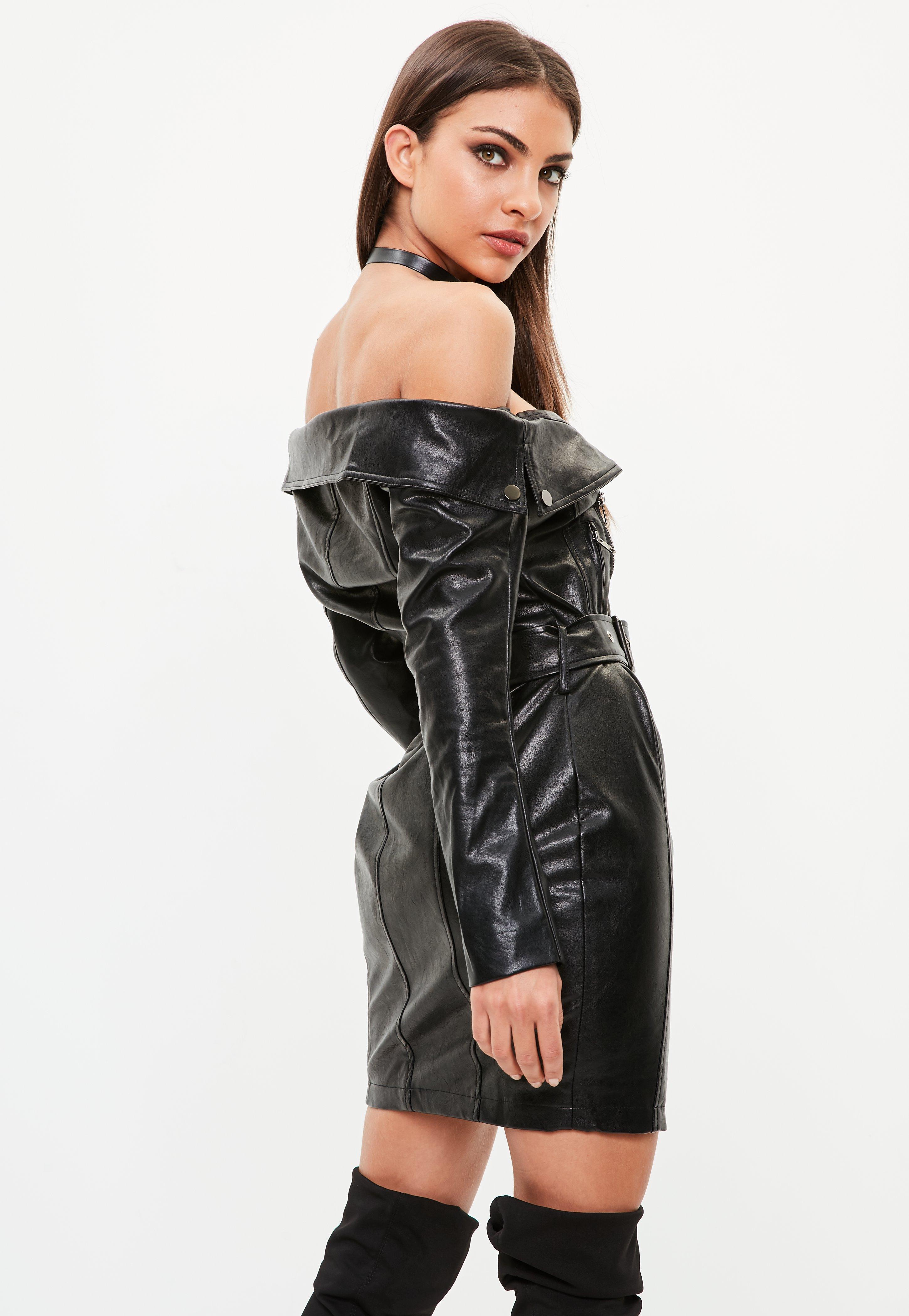 black faux leather dress