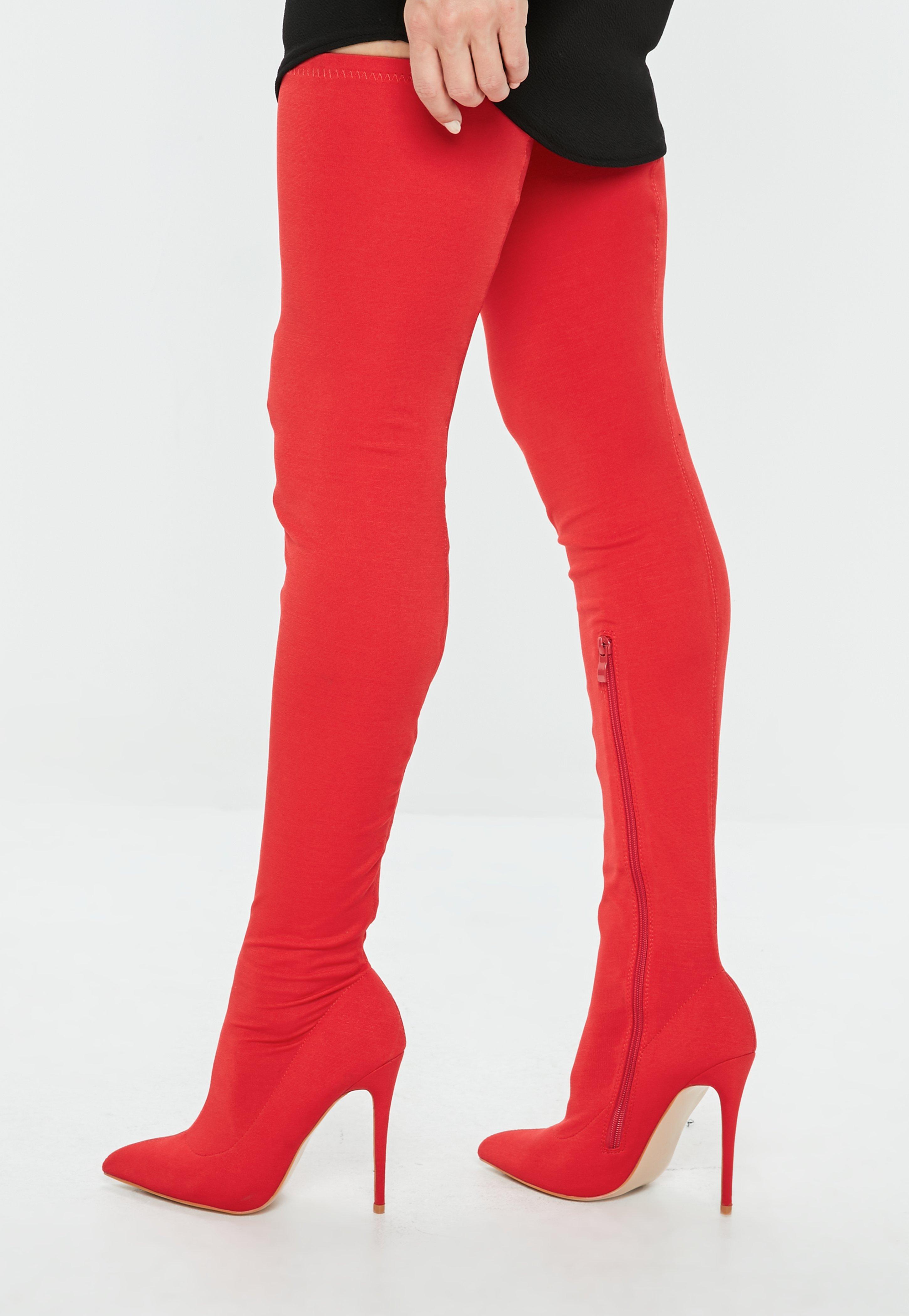 Missguided Red Thigh High Pointed Heeled Boots - Lyst