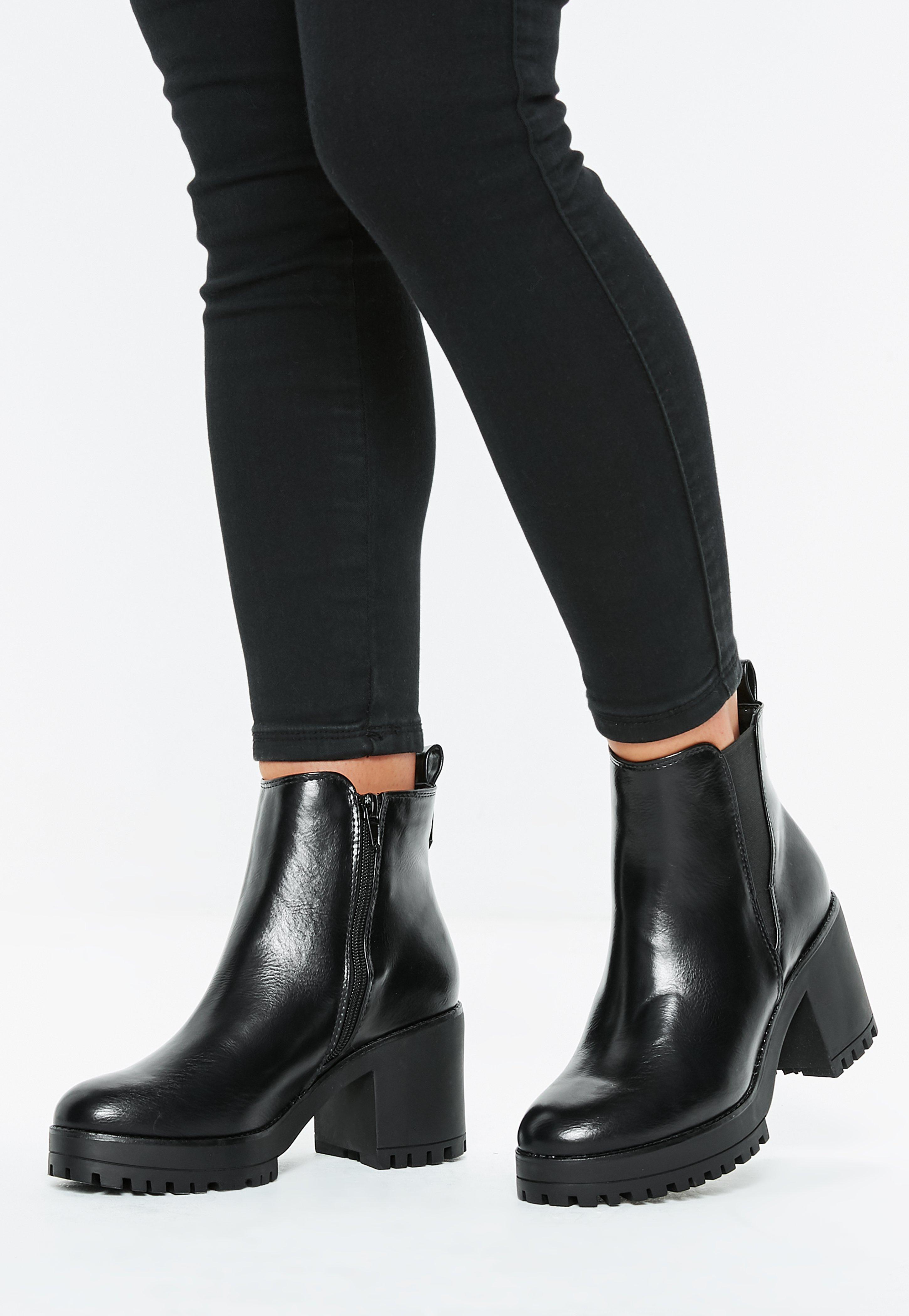 Lyst - Missguided Black Faux Leather Chunky Chelsea Ankle Boots in Black