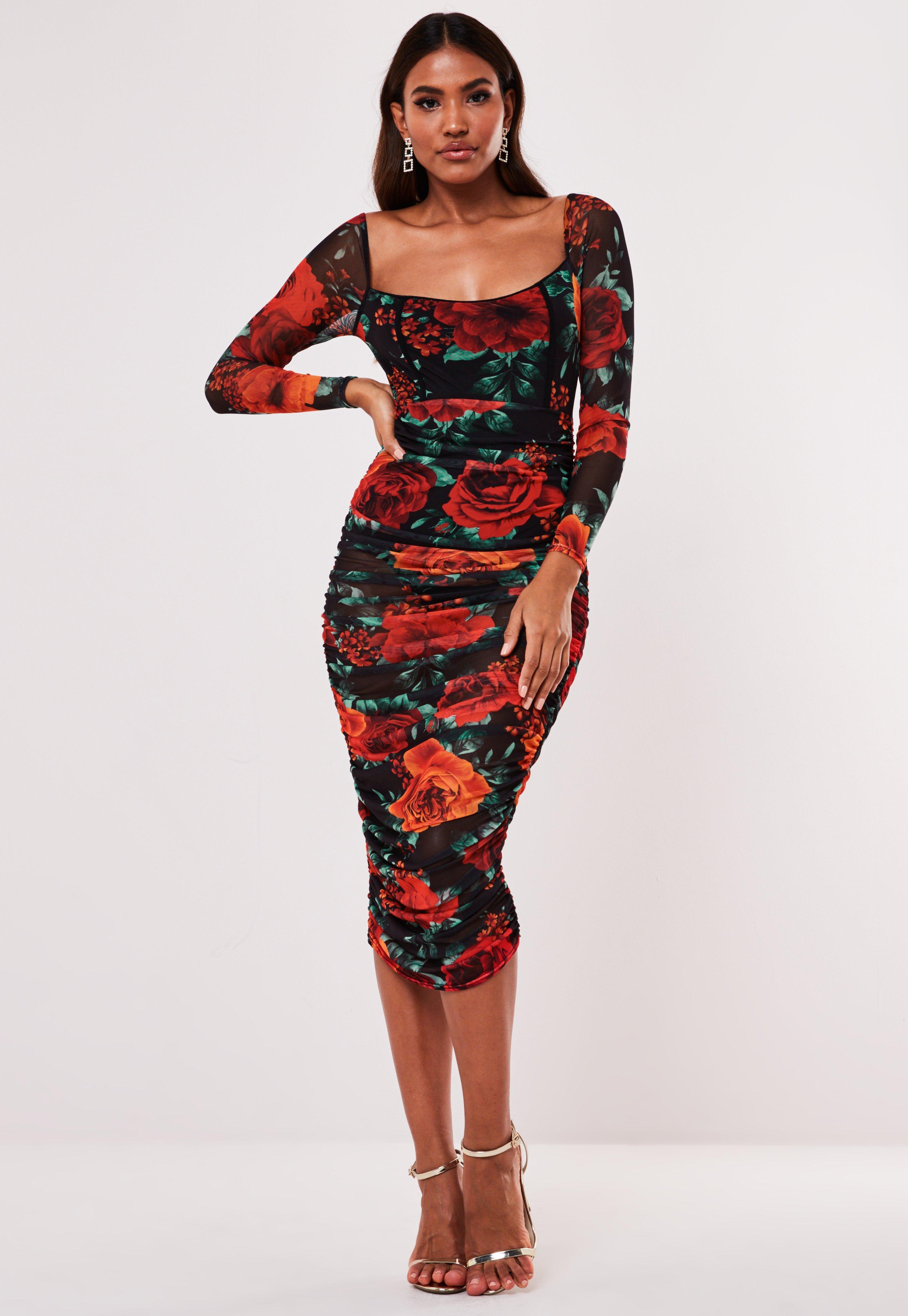 mesh midi dress long sleeve