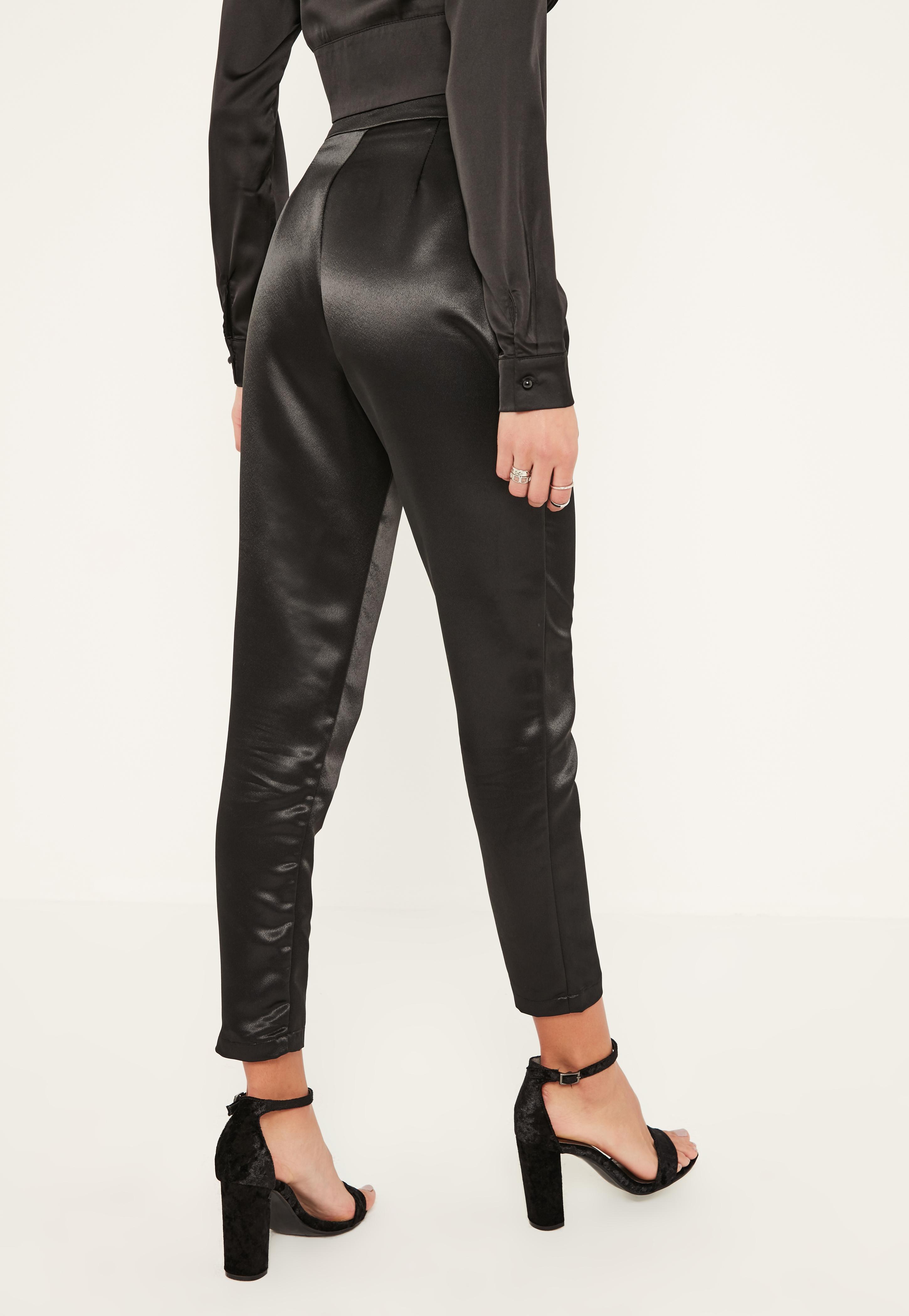 Missguided Black Satin Cigarette Pants - Lyst