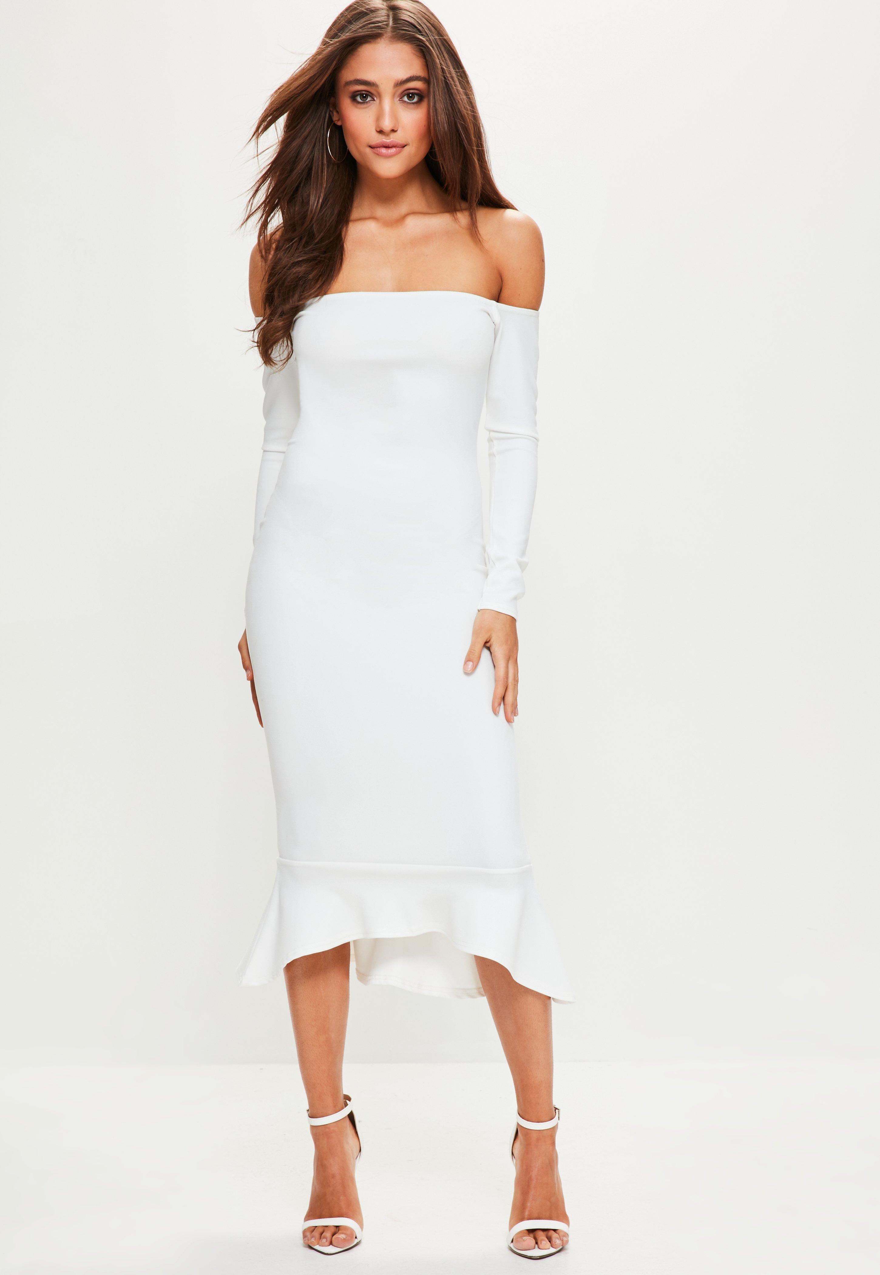 missguided bardot fishtail hem dress