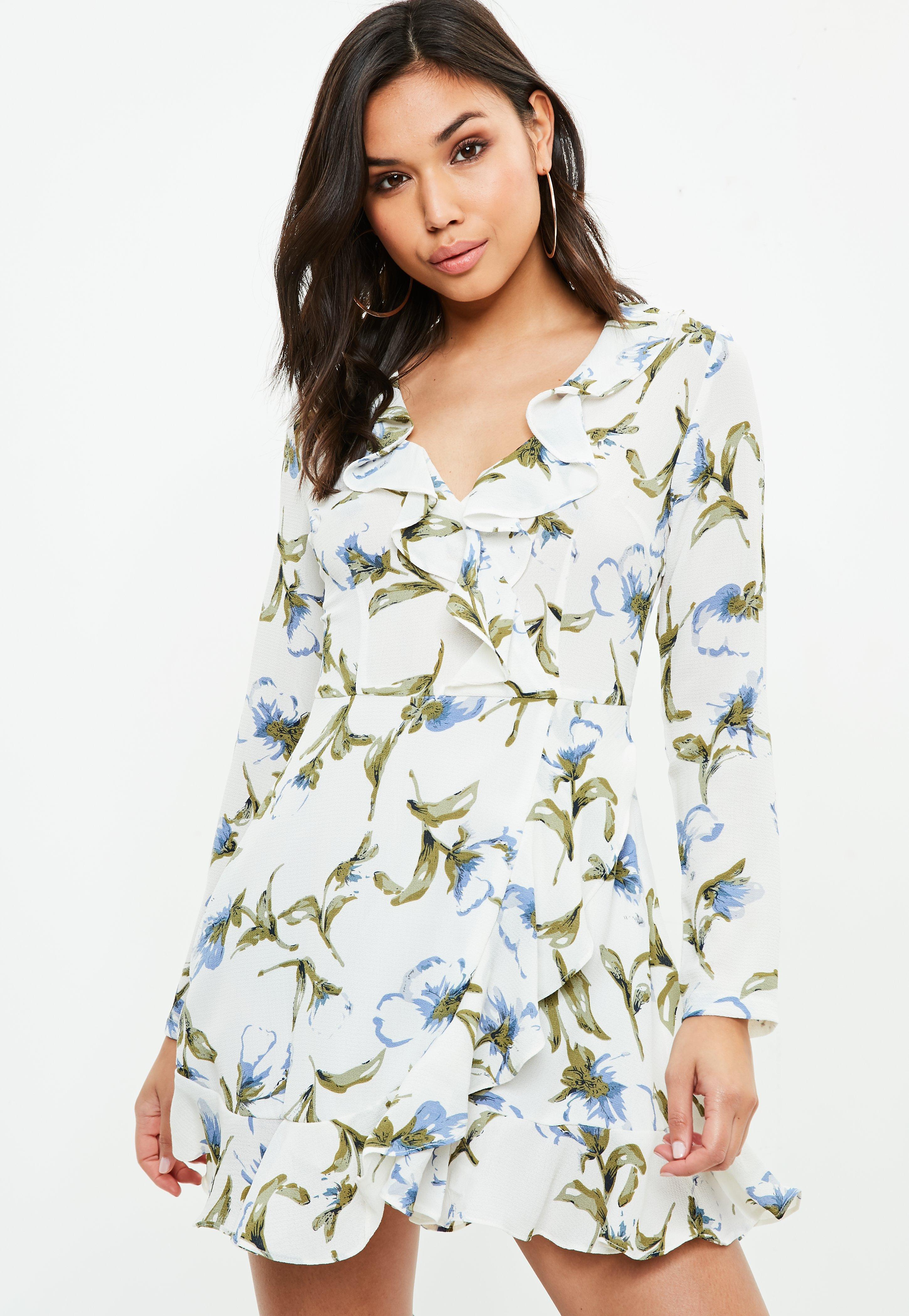 missguided blue floral ruffle tea dress