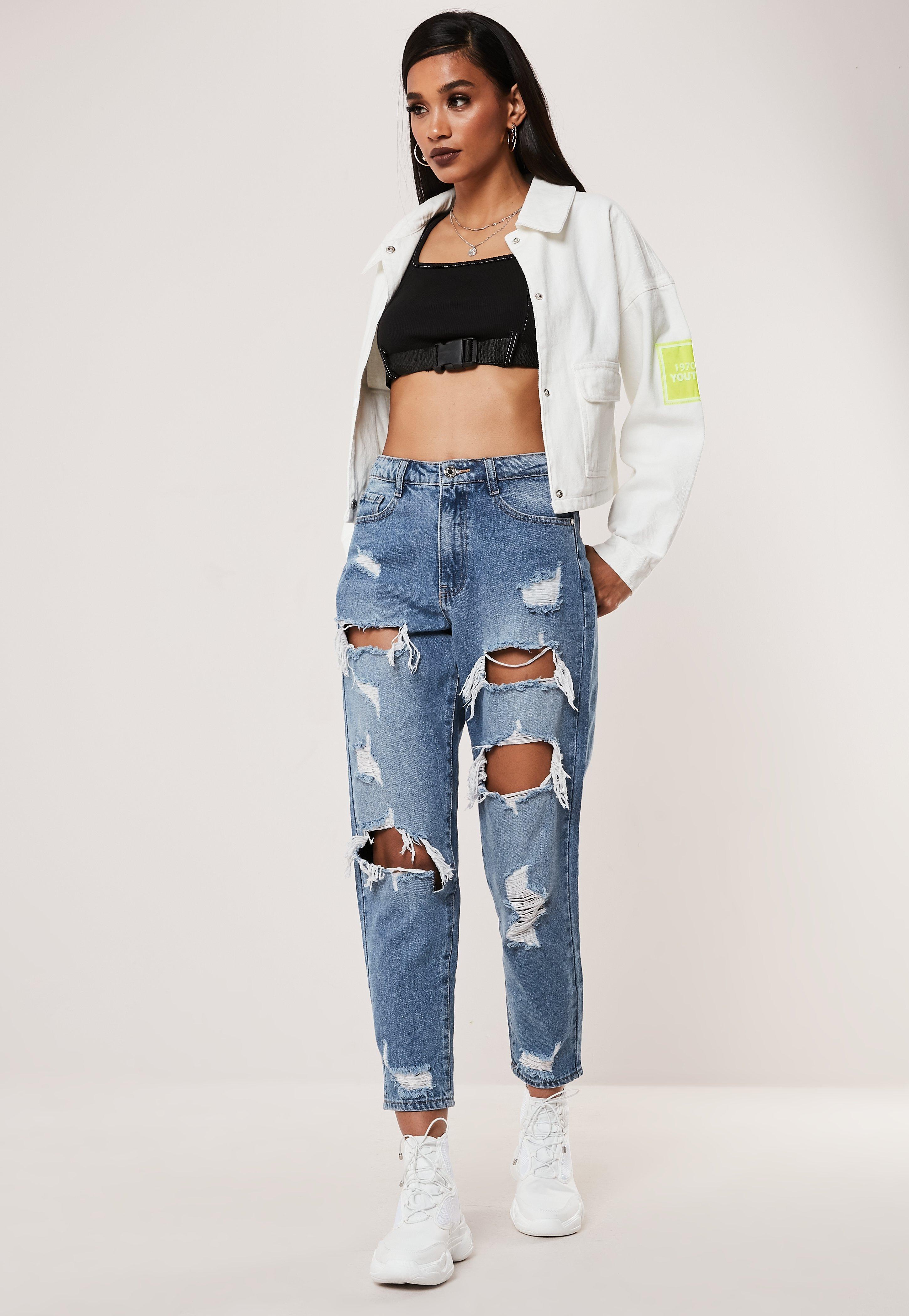 Missguided Denim Tall Blue Ripped Mom Jeans Lyst Missguided Denim Tall Blue Ripped Mom Jeans Lyst