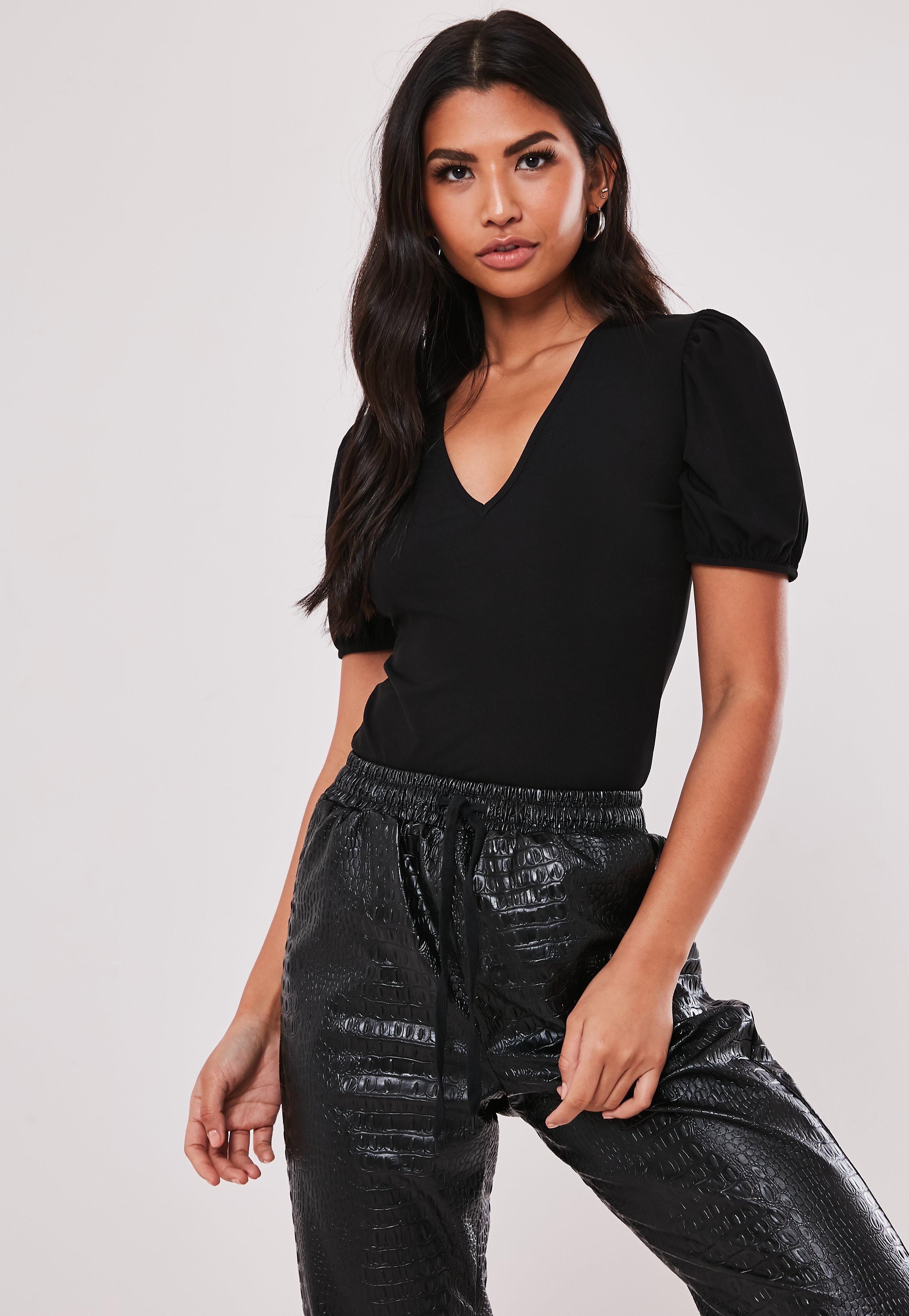 Puff sleeve v neck top Clearance