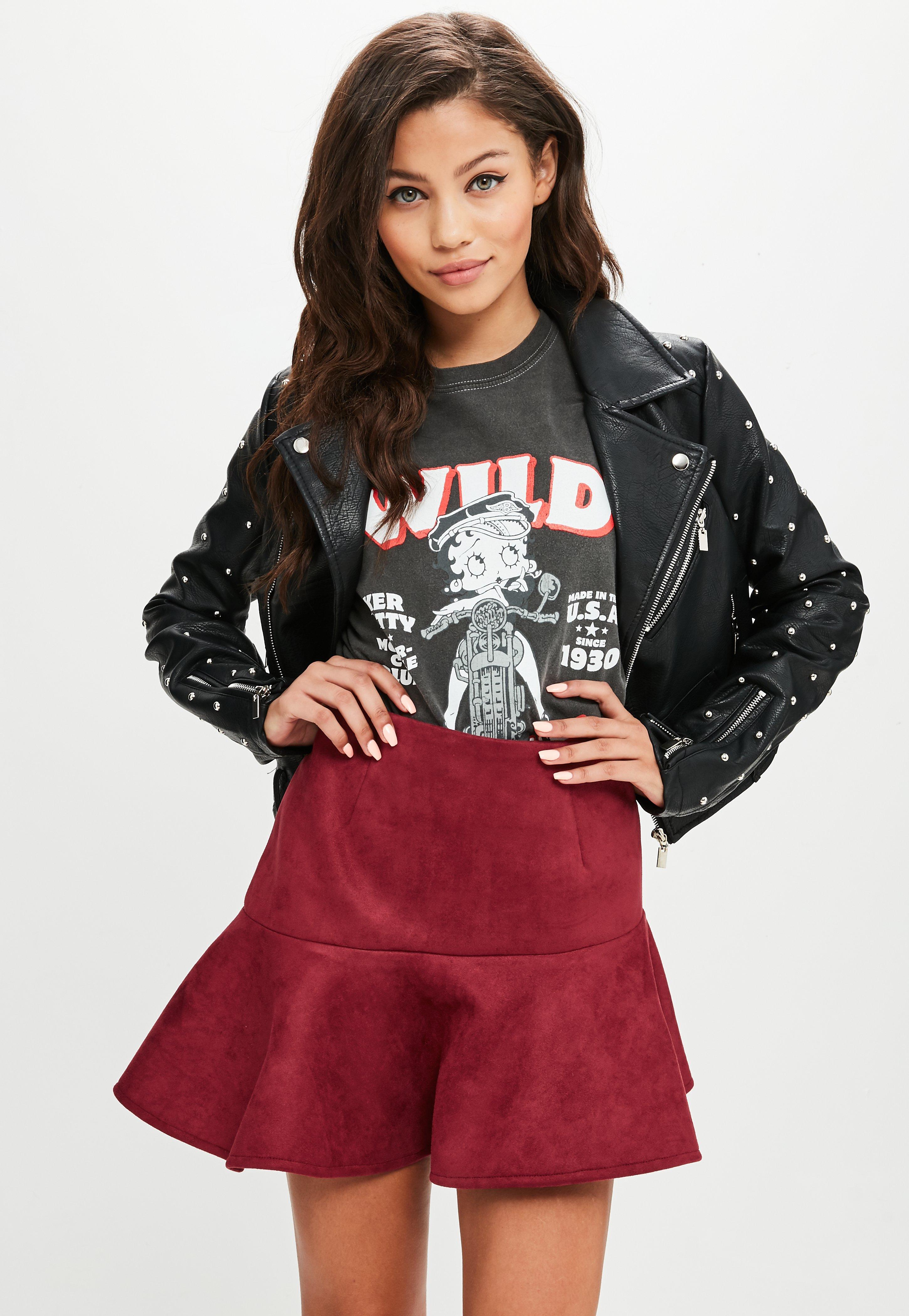 Missguided Burgundy Faux Suede Mini Skirt in Red Lyst