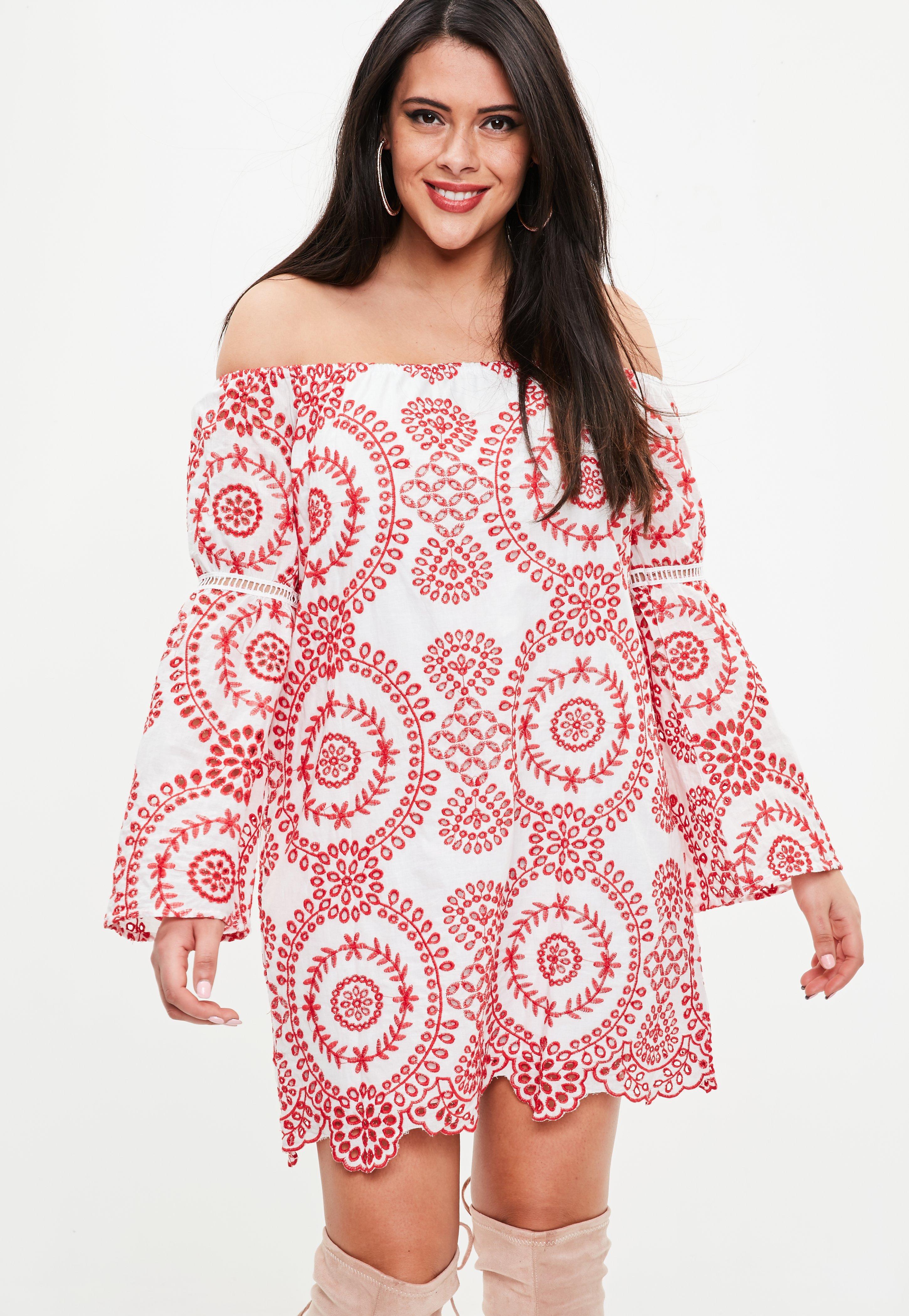white and red embroidered dress