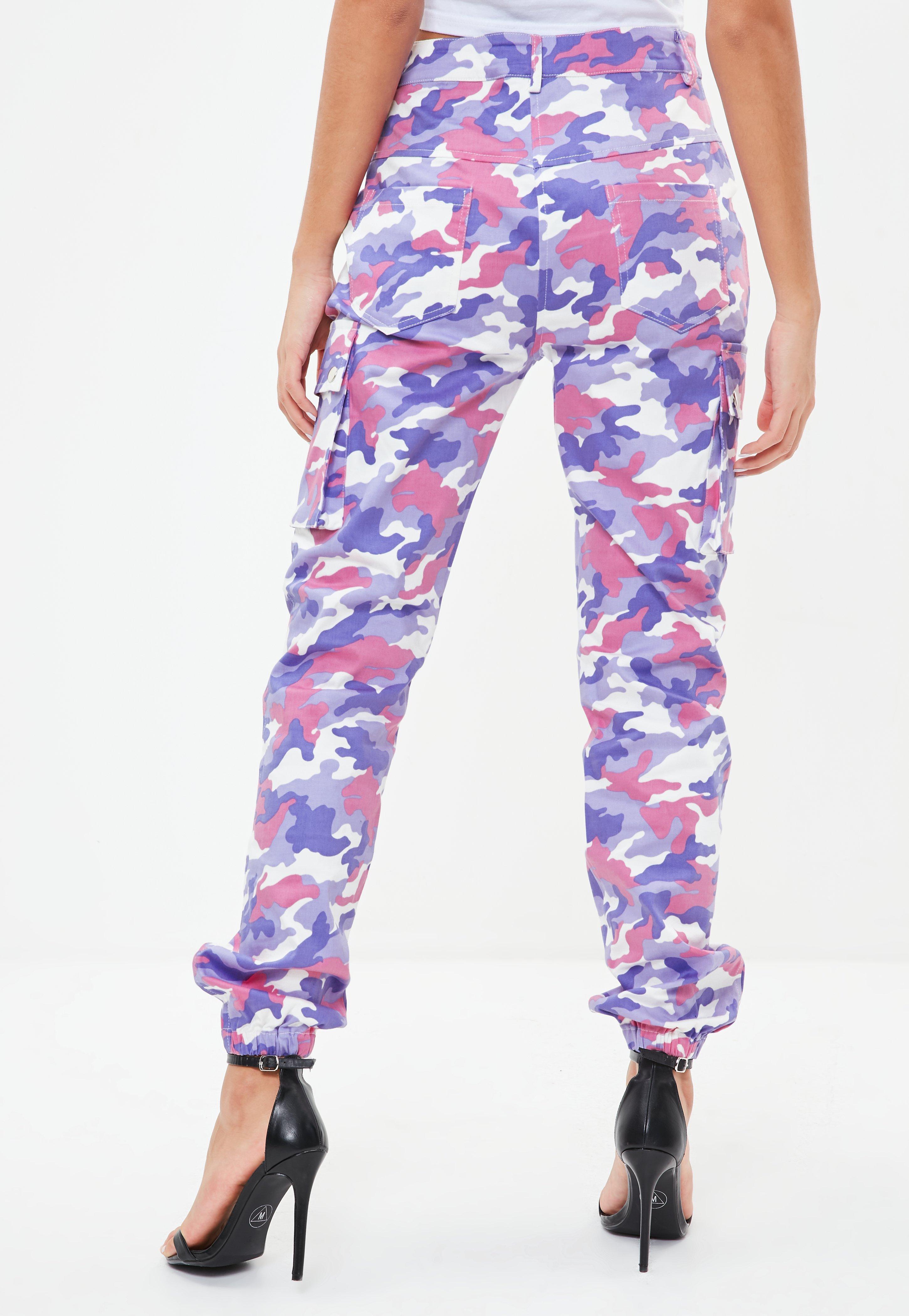Missguided Cotton Petite Lilac Camo Printed Cargo Pants in Purple - Lyst