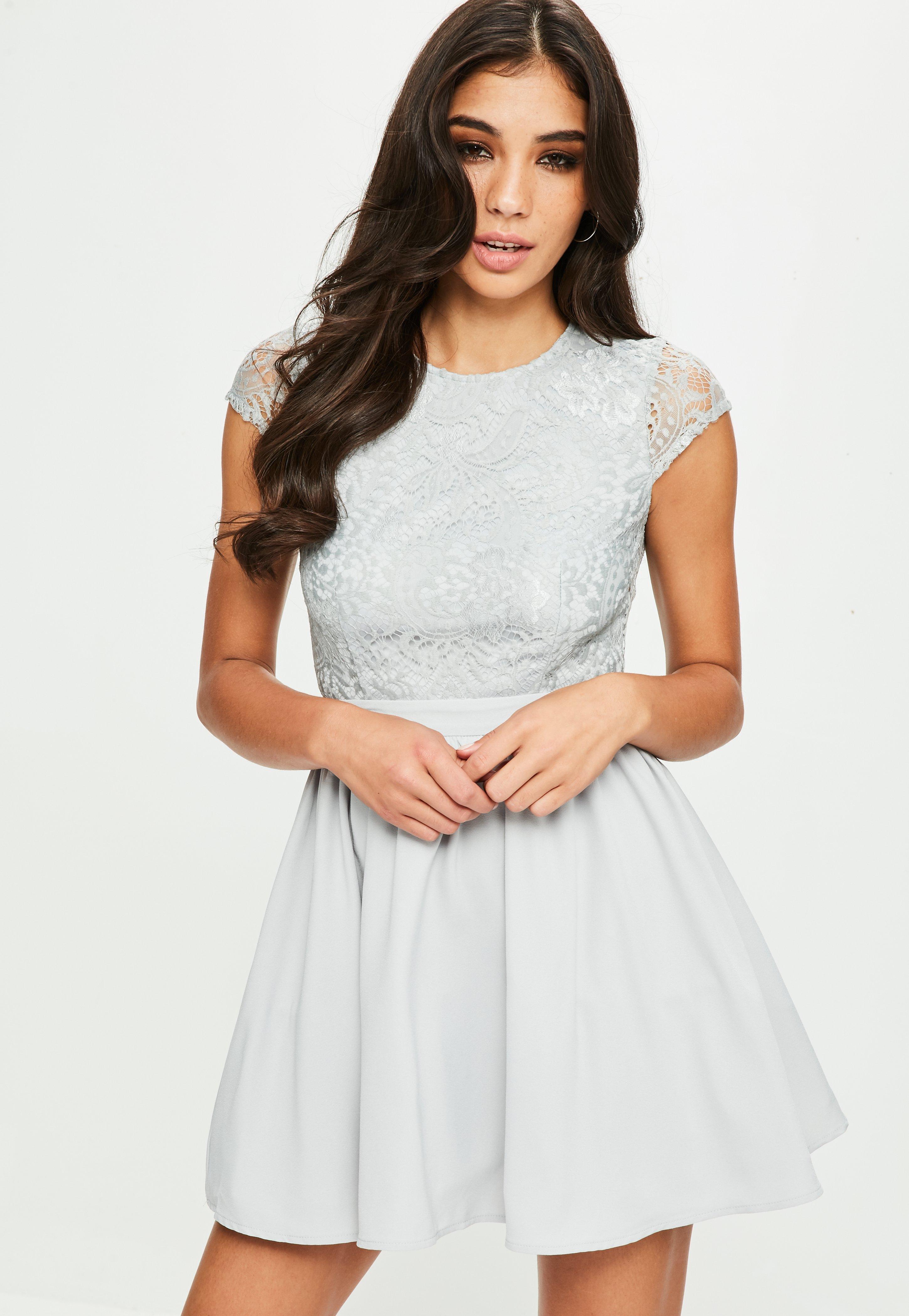 grey lace skater dress