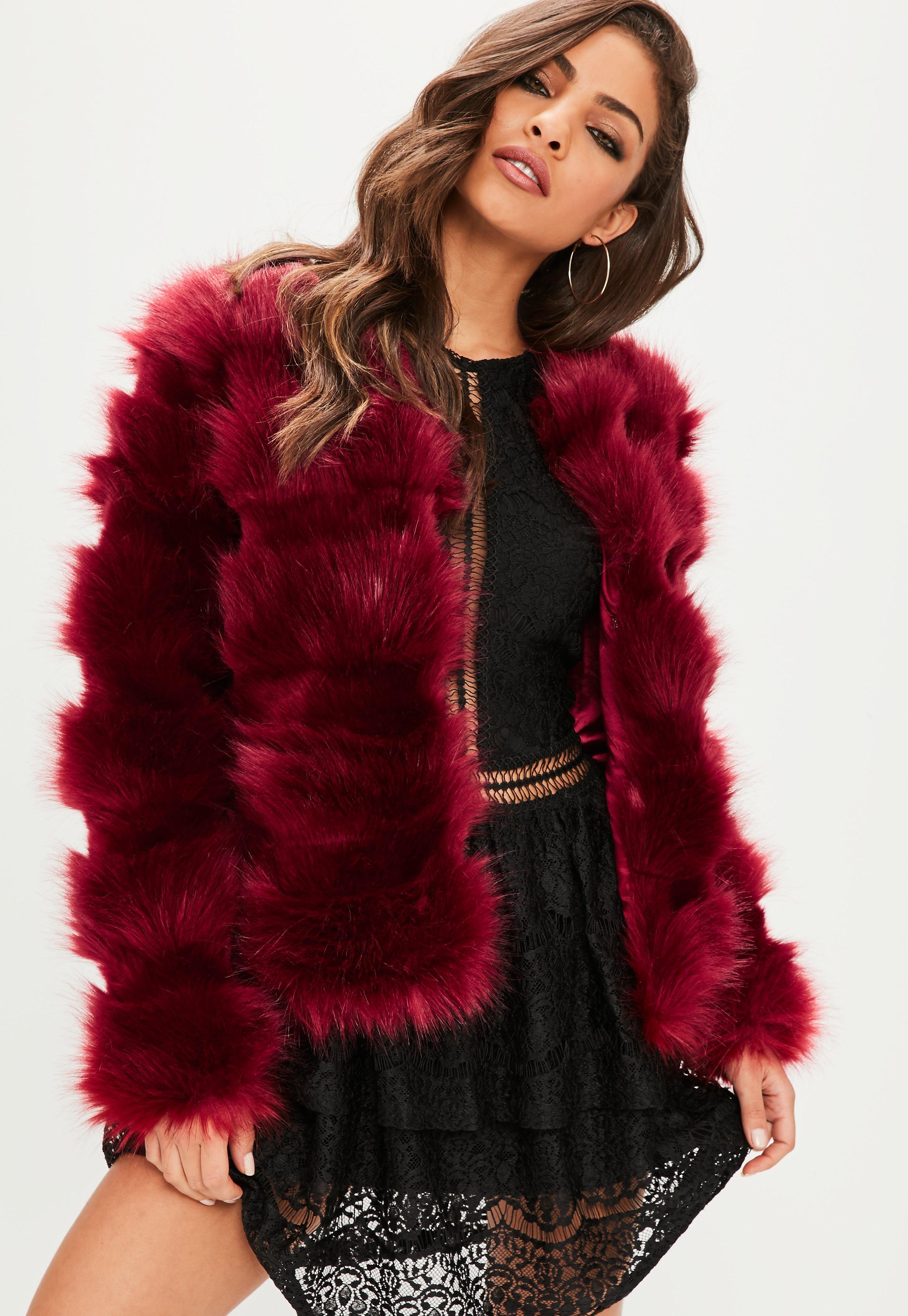 Deep Red Faux Fur Coat | vlr.eng.br