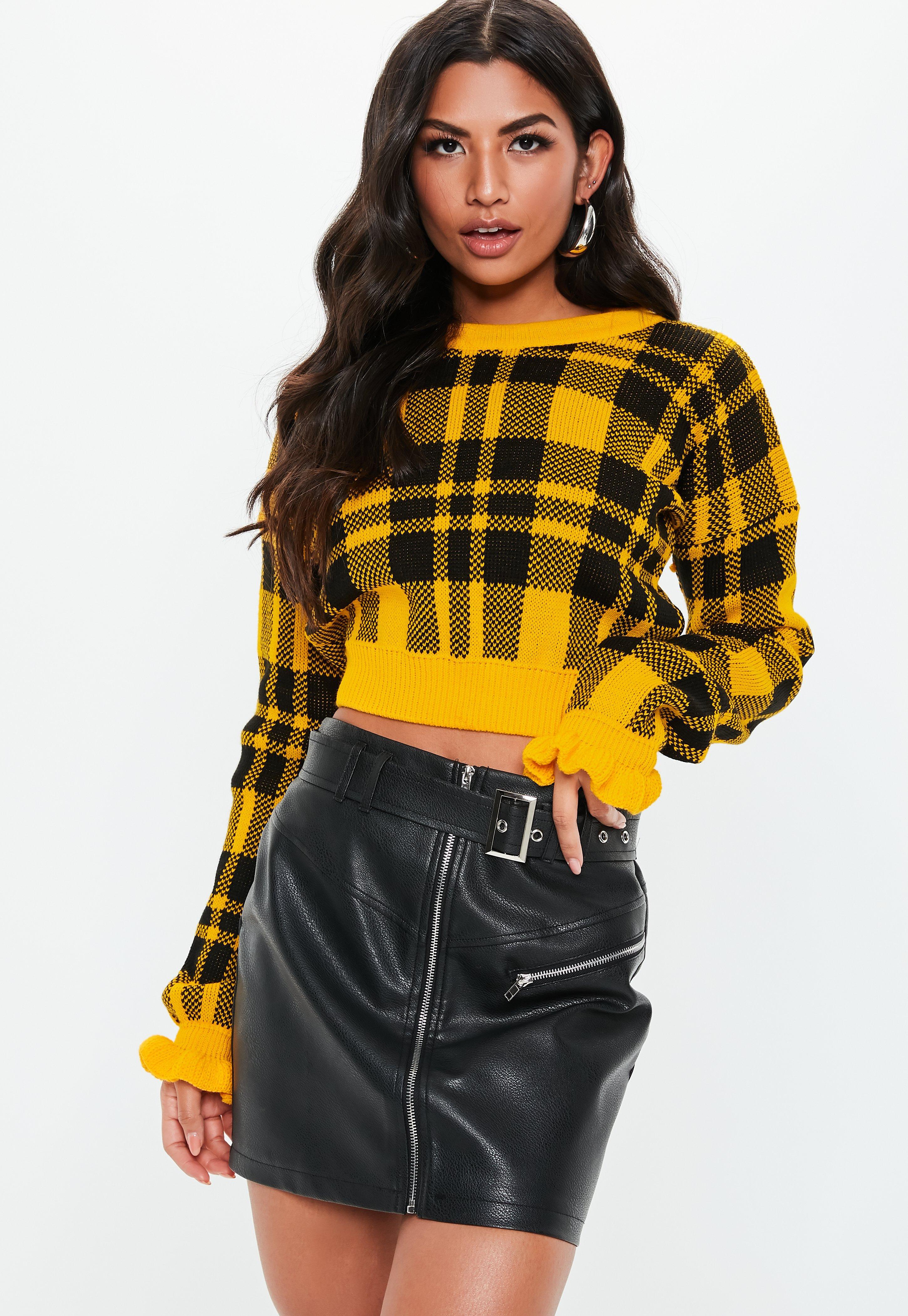 yellow checkered sweater