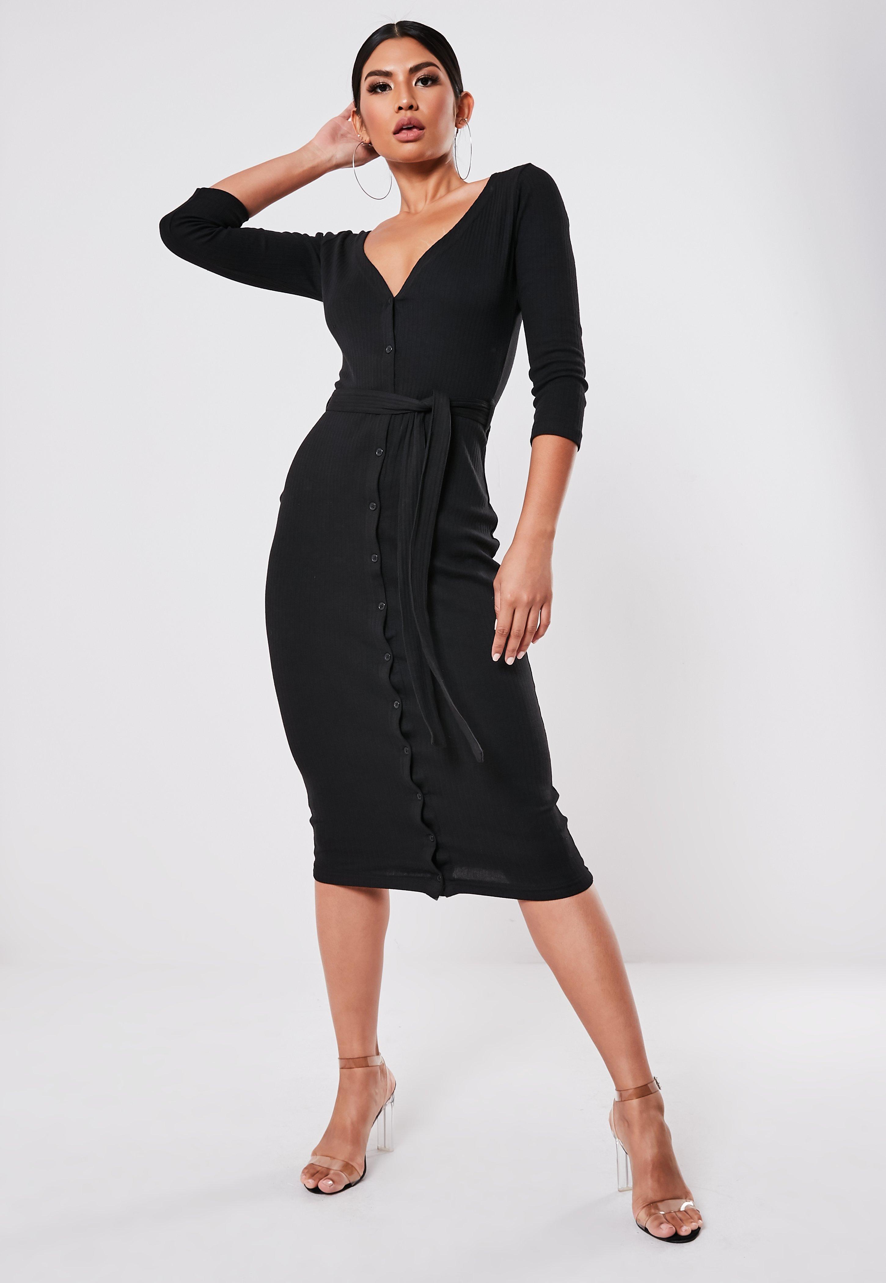 black ribbed button dress