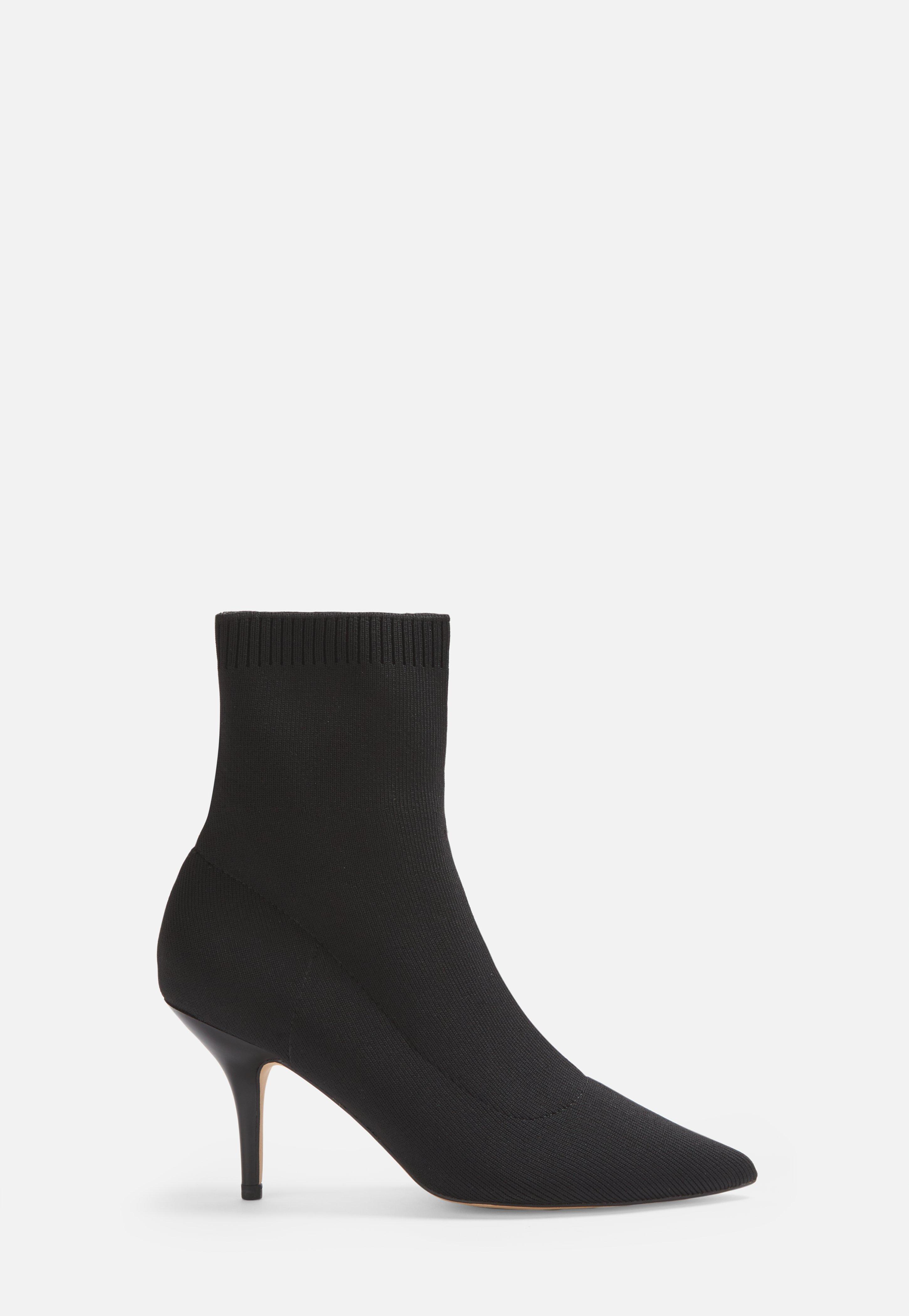 black mid heel sock boots