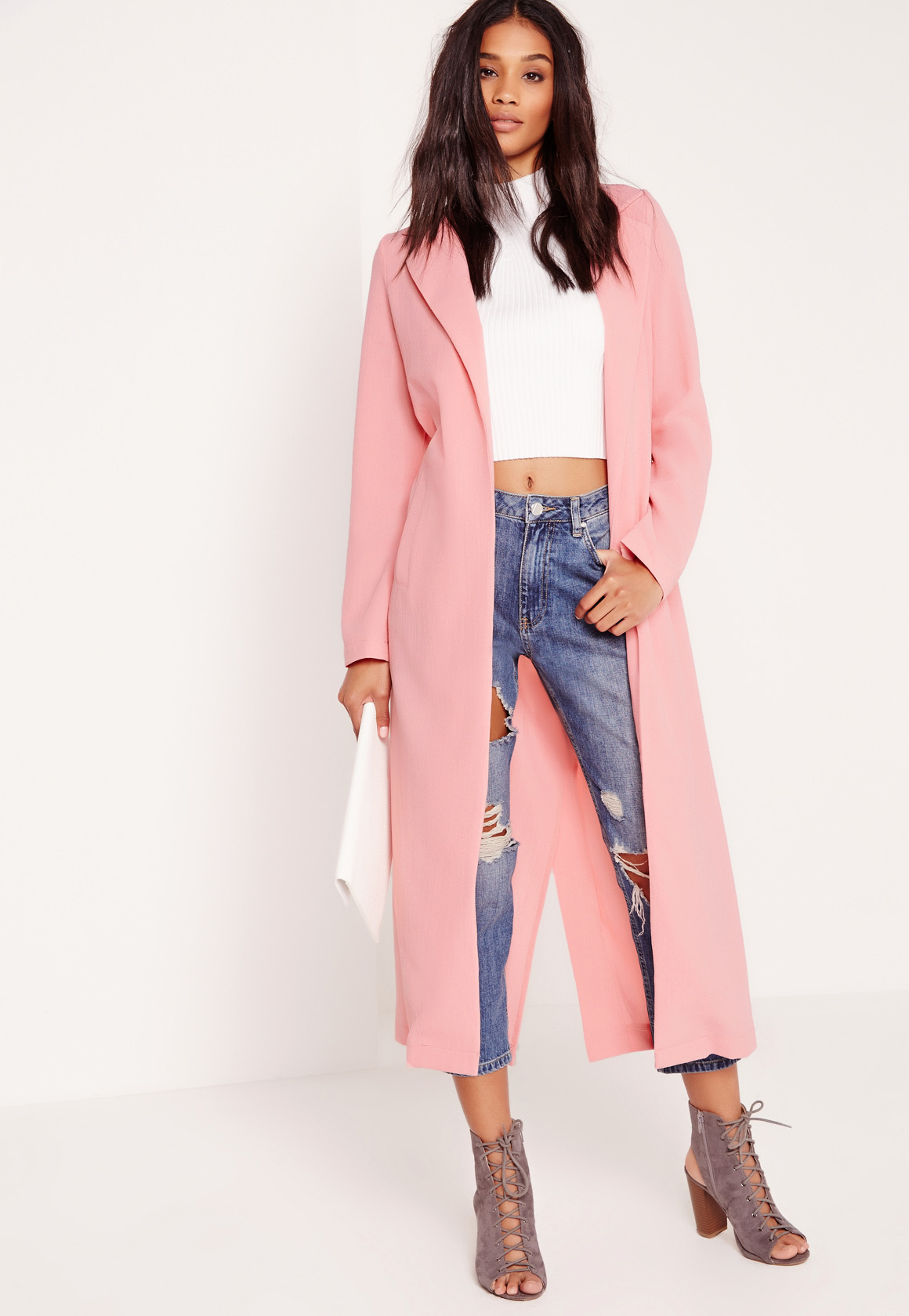 ladies pink duster coat