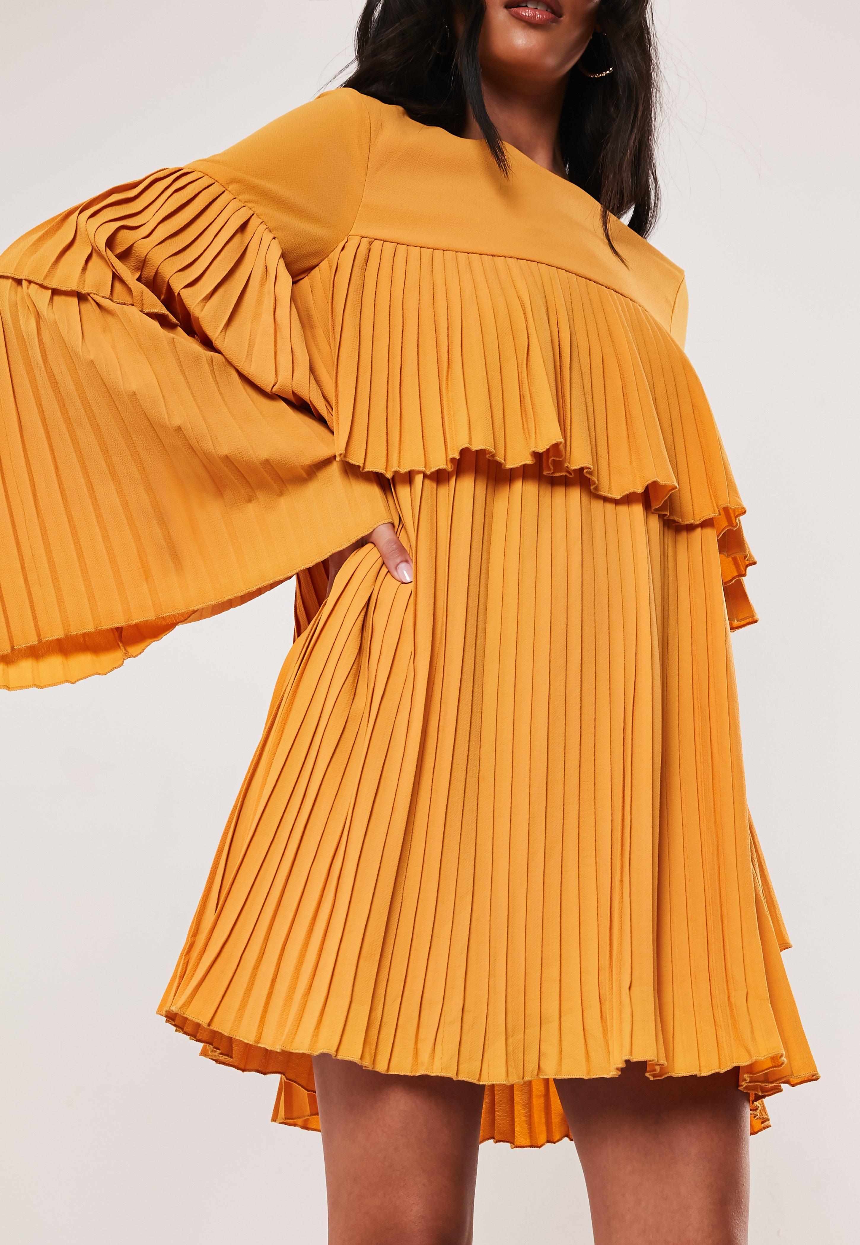 pleated layered smock dress