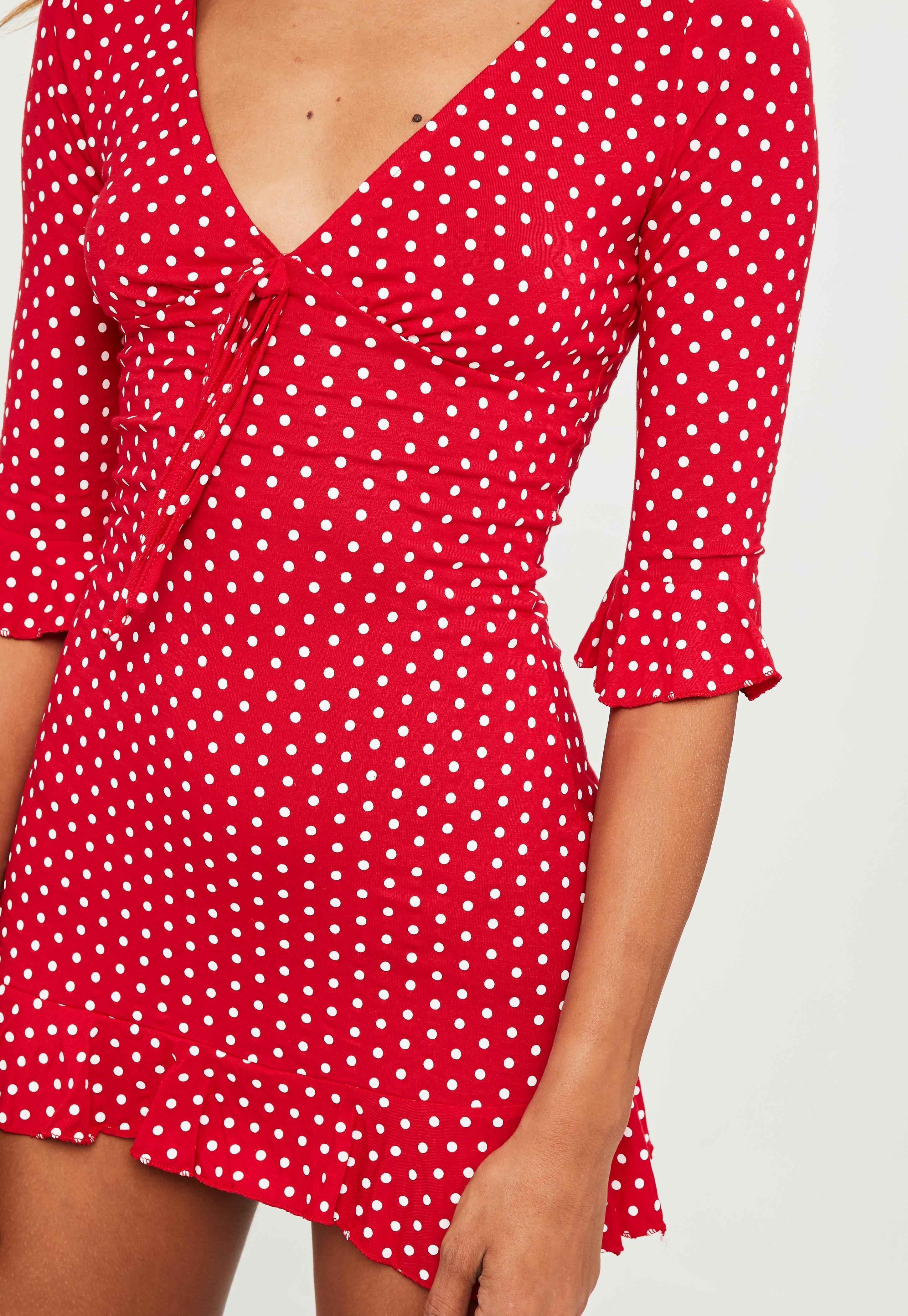 red polka dot frill dress