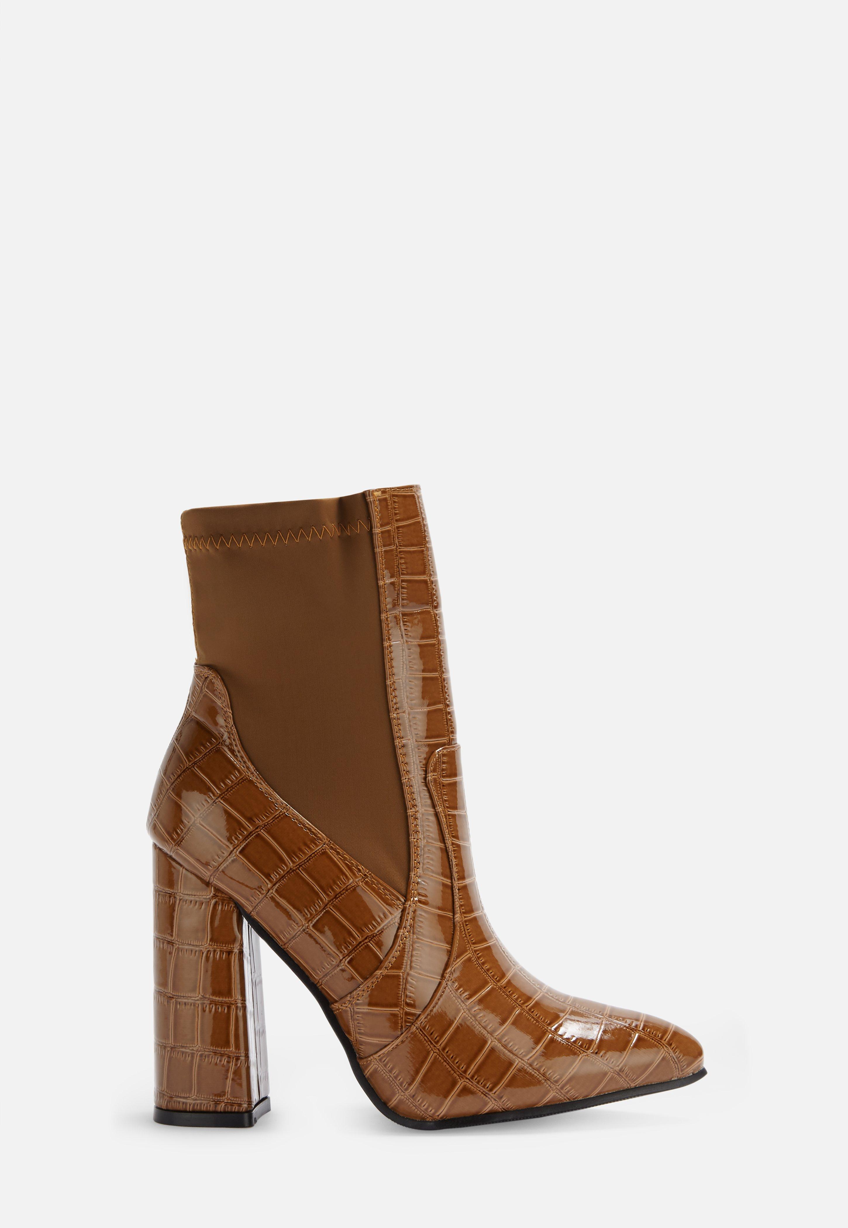 Missguided Tan Croc Elasticated Ankle 