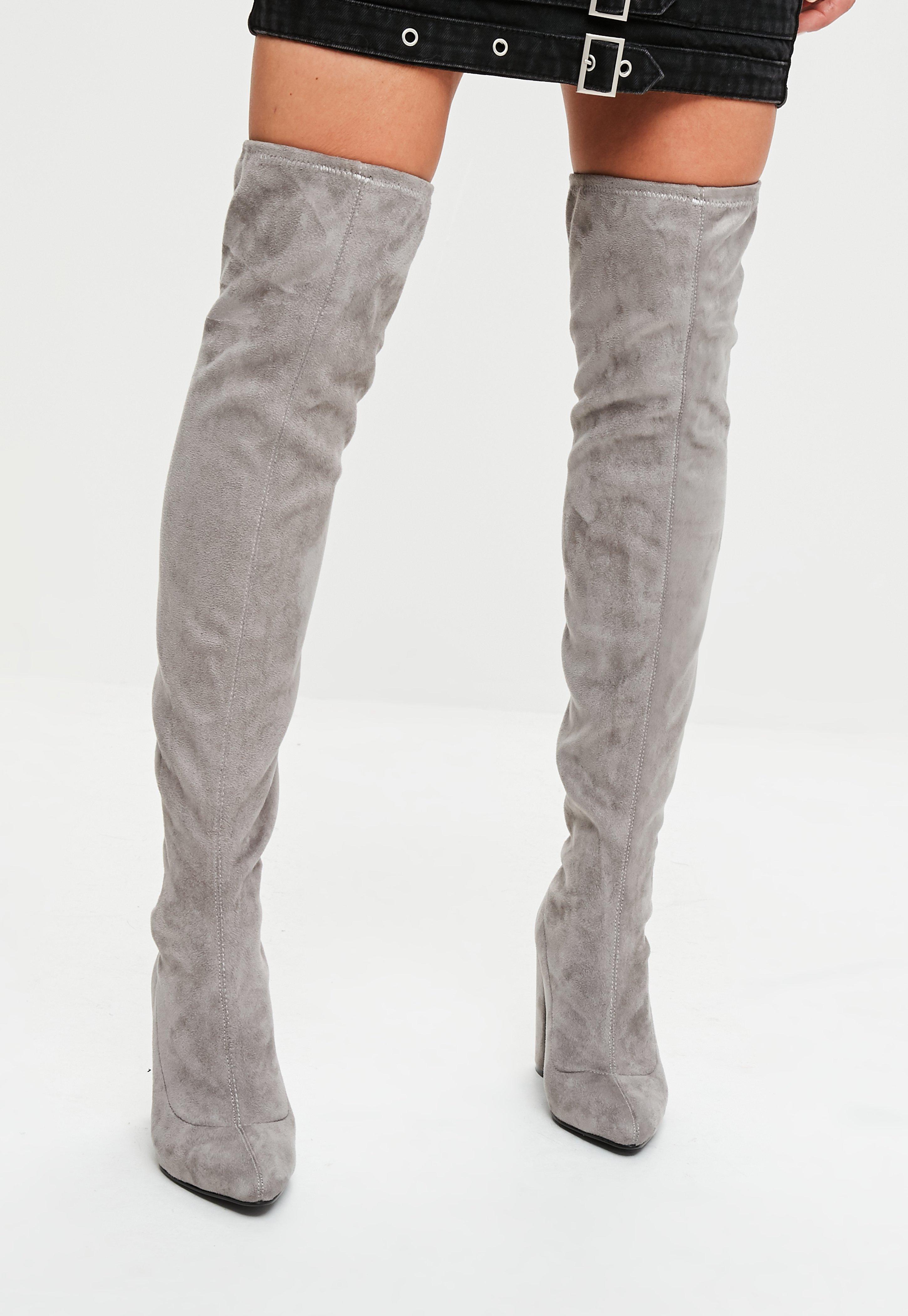 grey over the knee high heel boots