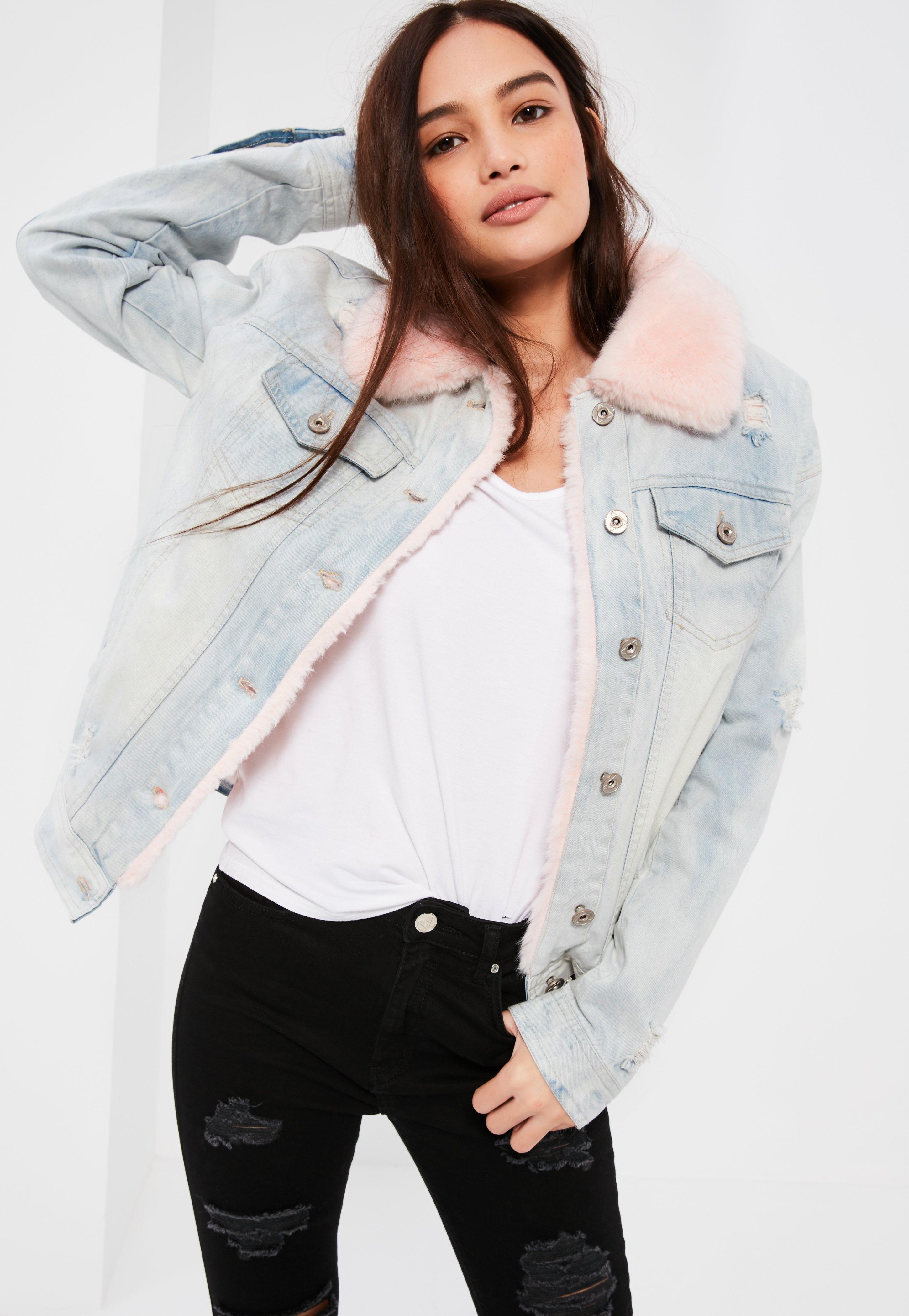 Lyst - Missguided Faux Fur Lined Denim Jacket Blue in Blue