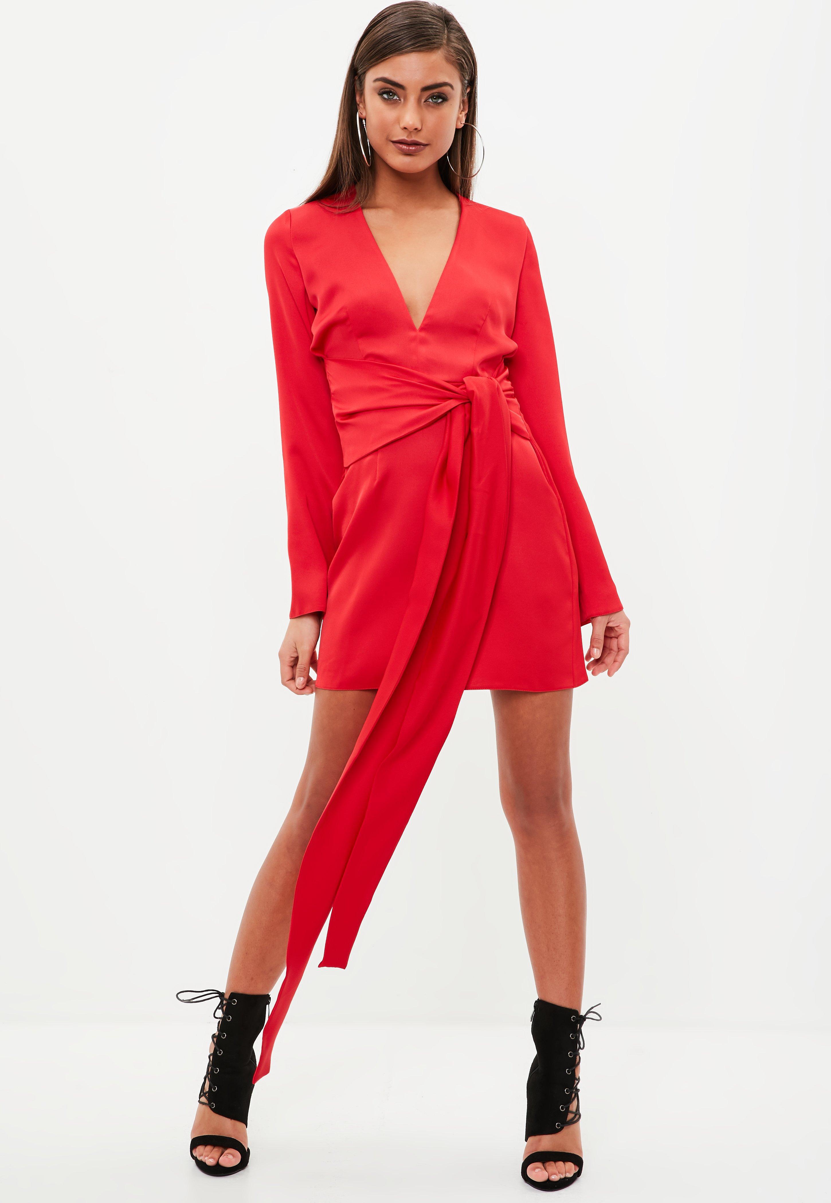 red tie waist dress