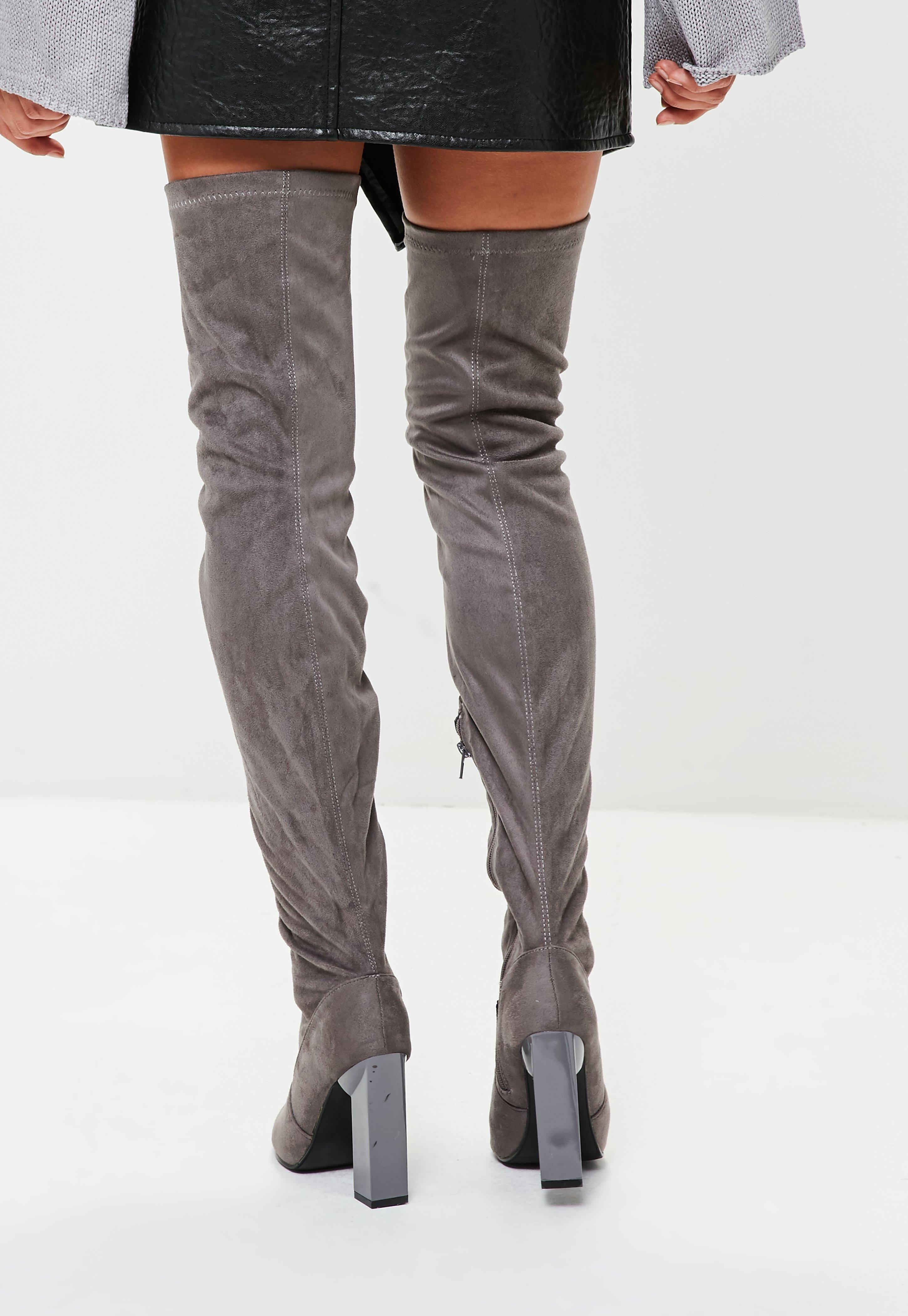 gray thigh high boots