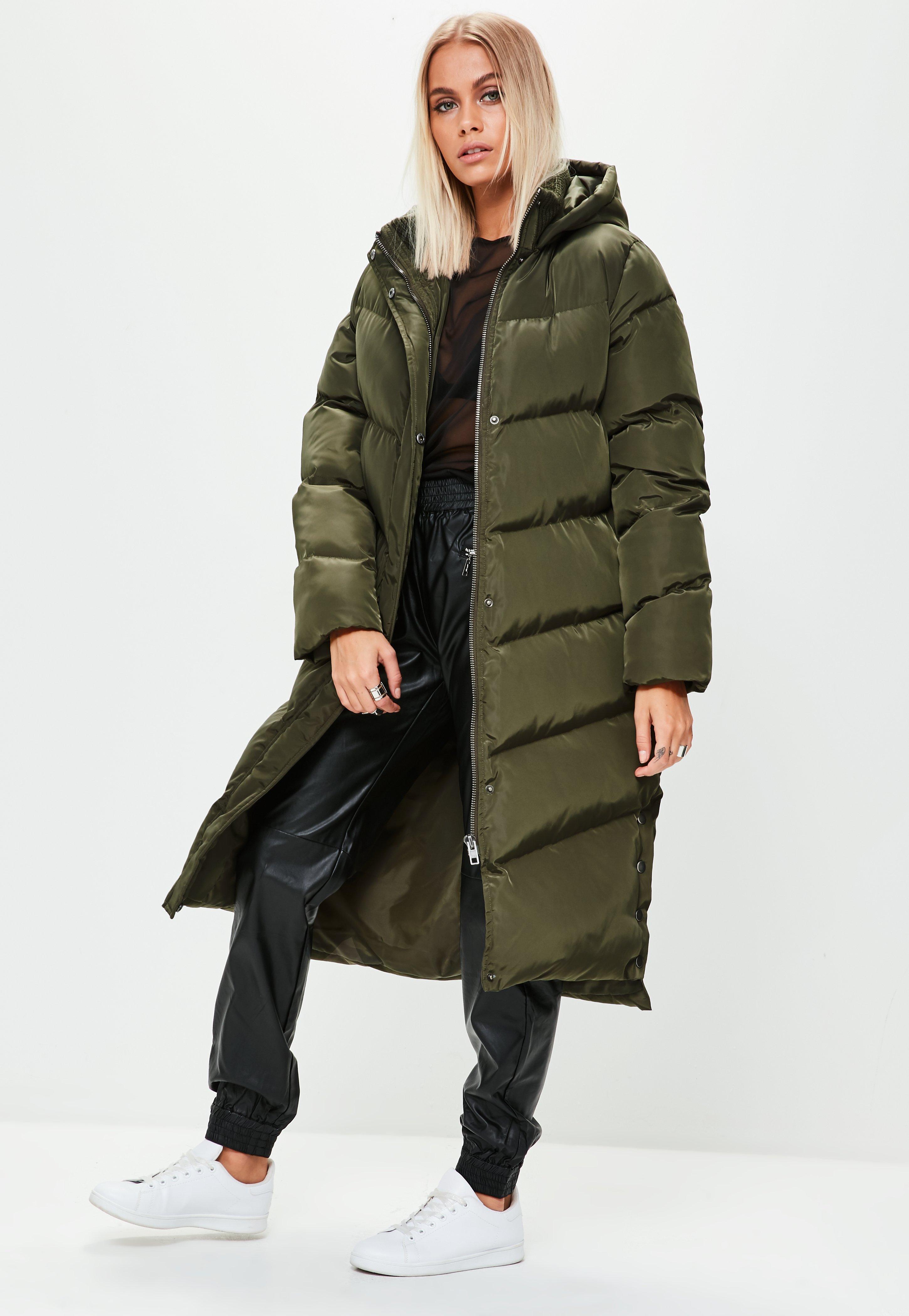 Missguided Synthetic Khaki Longline Padded Jacket In Green Lyst