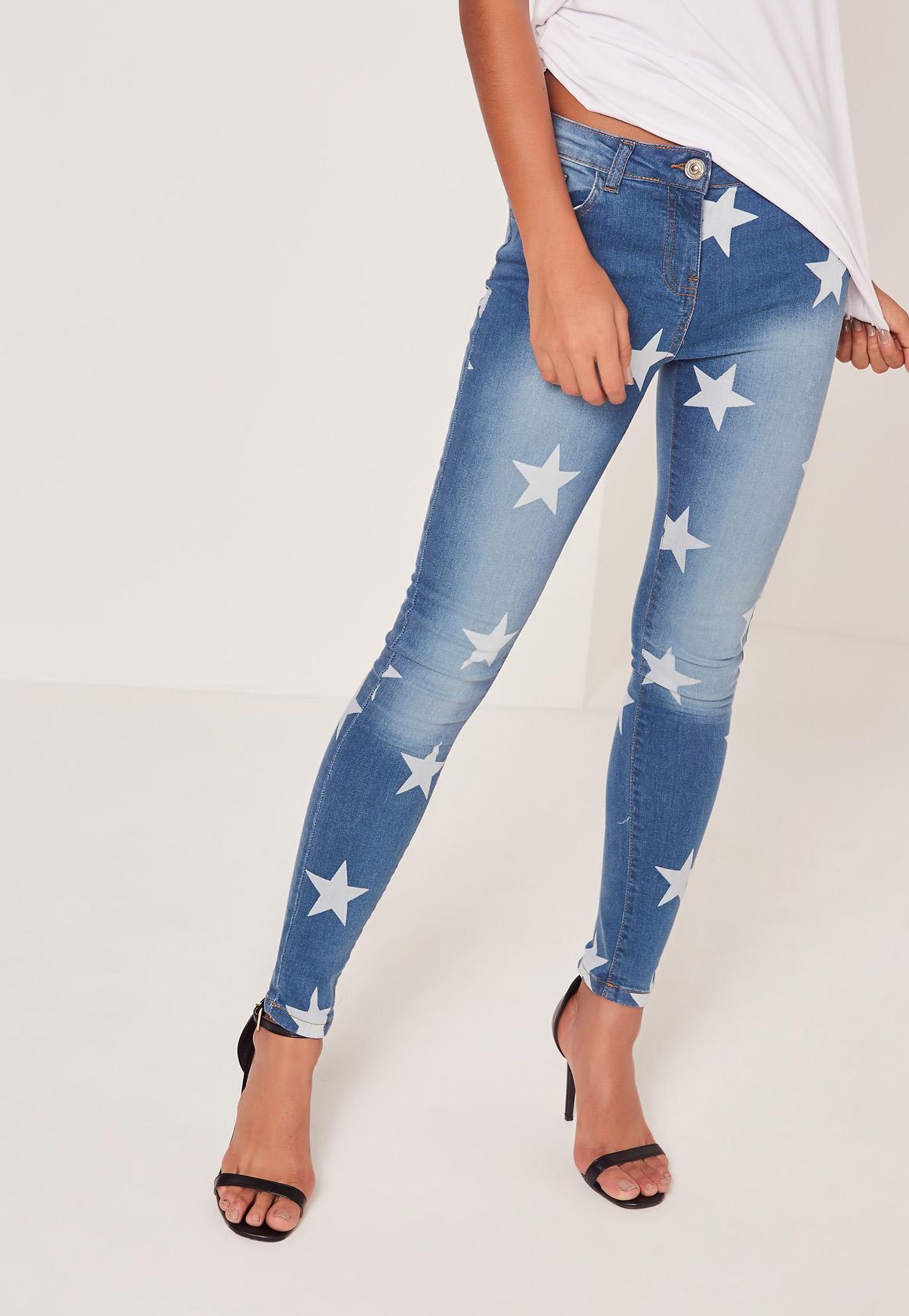 Missguided Denim Low Rise Star Print Skinny Jeans Blue Lyst