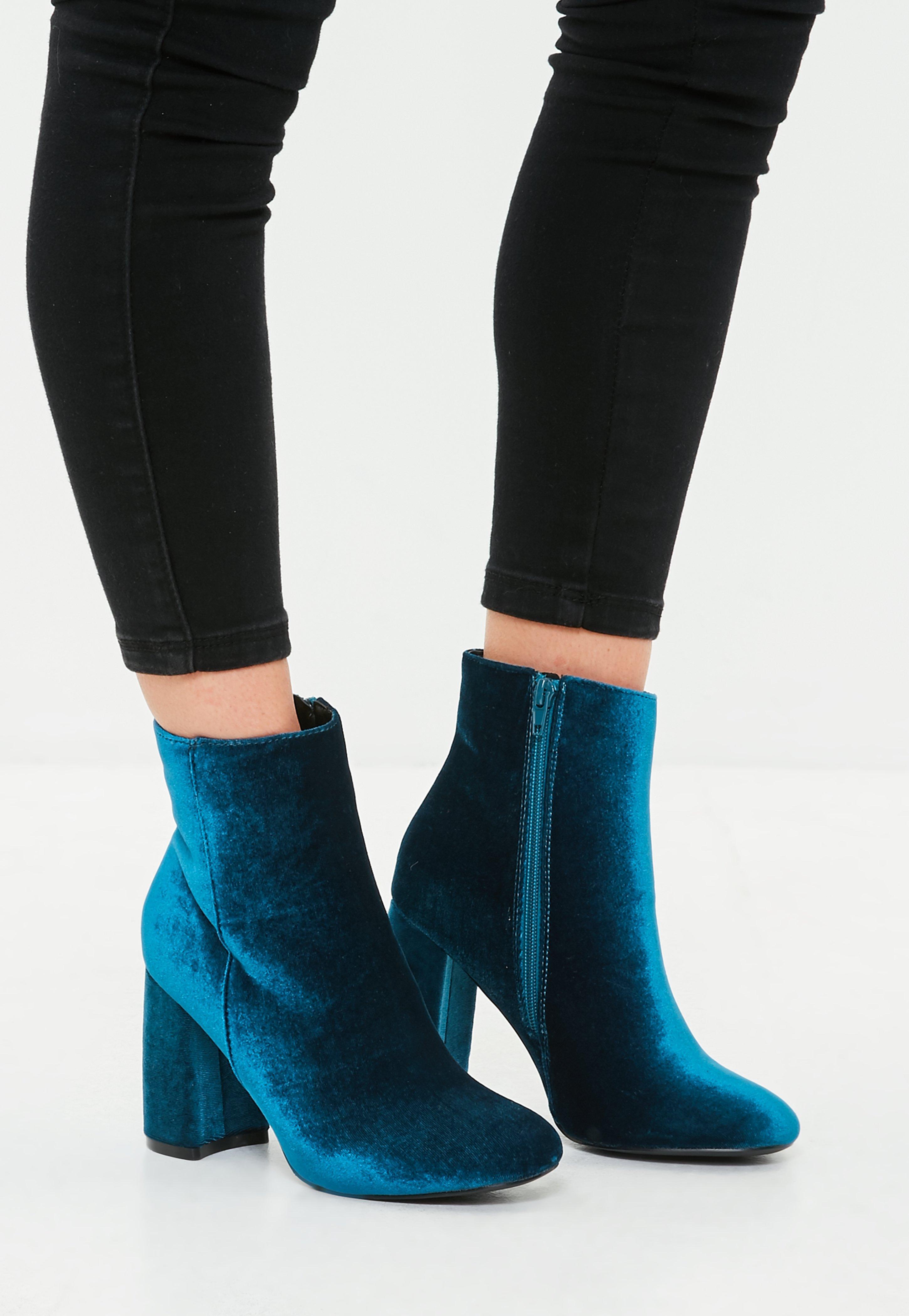 Missguided Blue Velvet Round Toe Ankle Boot Lyst