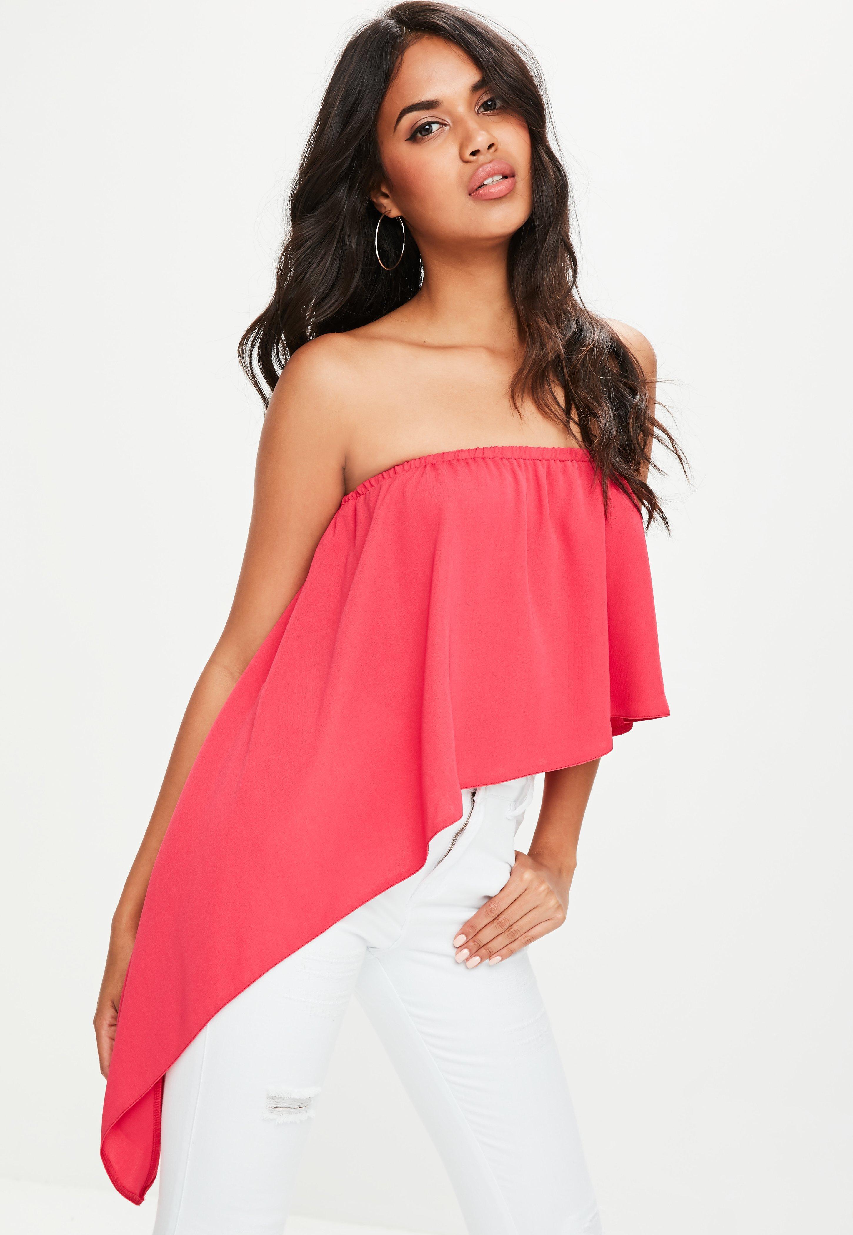 Lyst - Missguided Hot Pink Asymmetric Bandeau Top in Pink