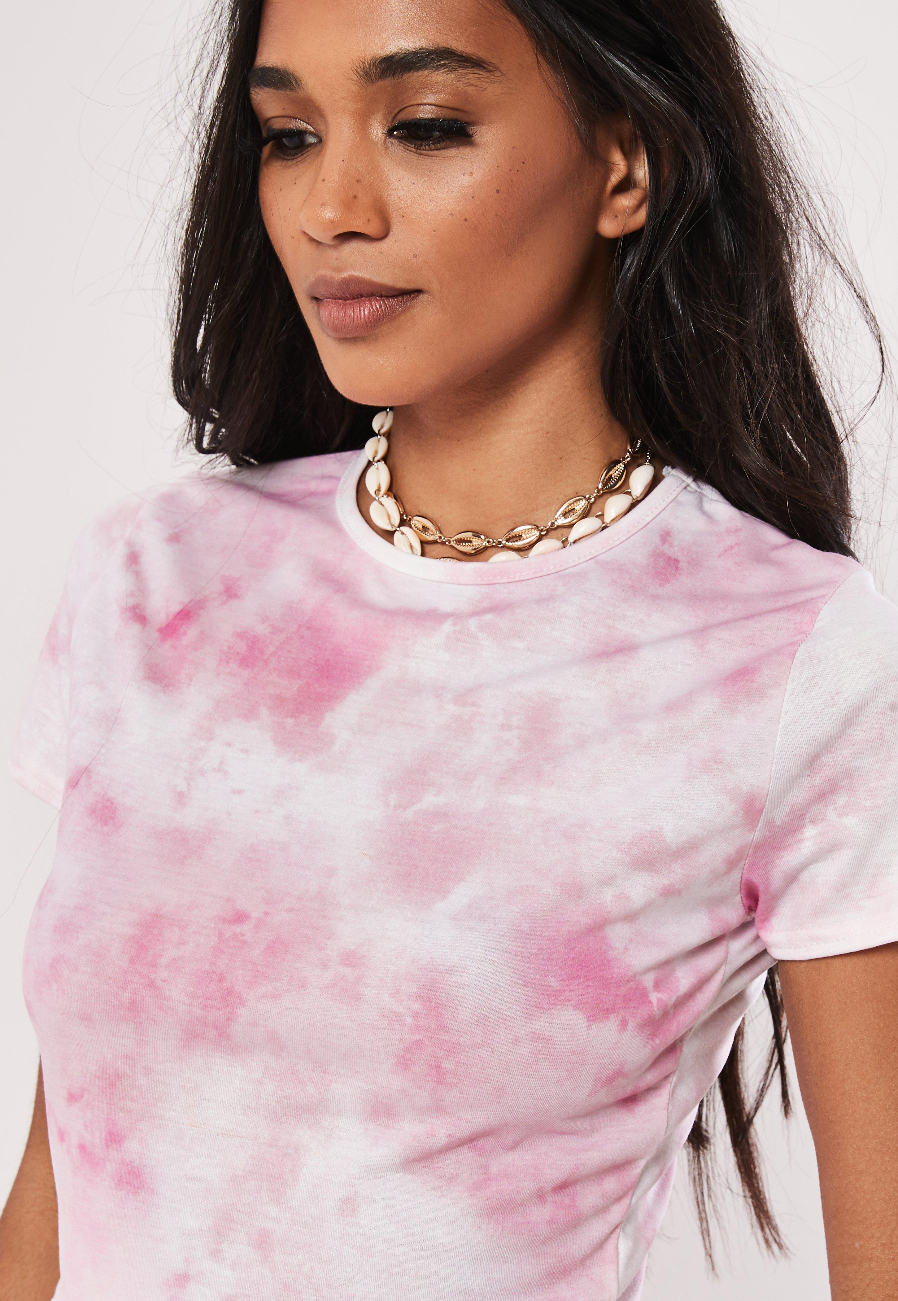 Missguided Synthetic Pink Tie Dye Short Sleeve Crop Top Lyst