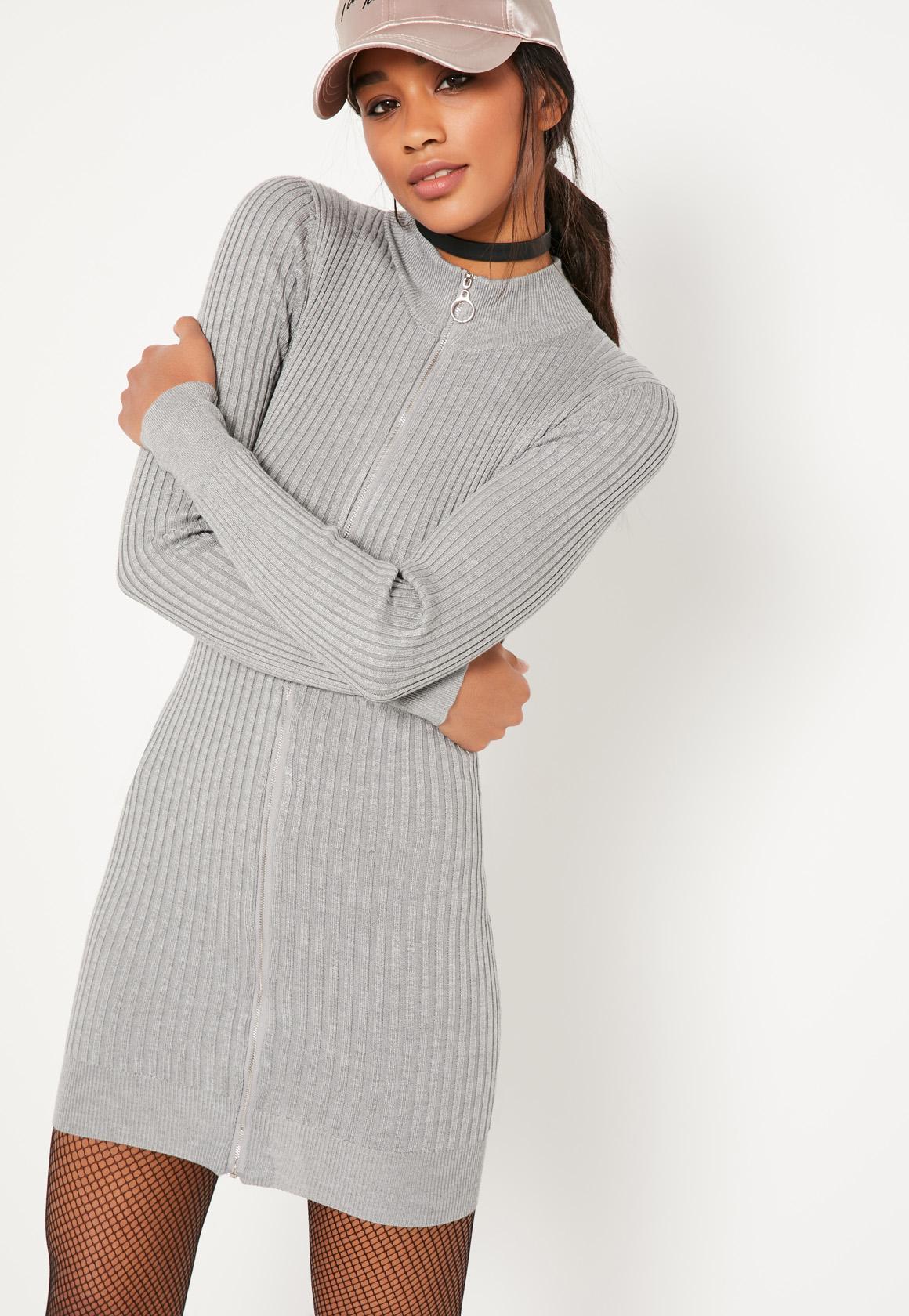 grey ribbed sweater dress