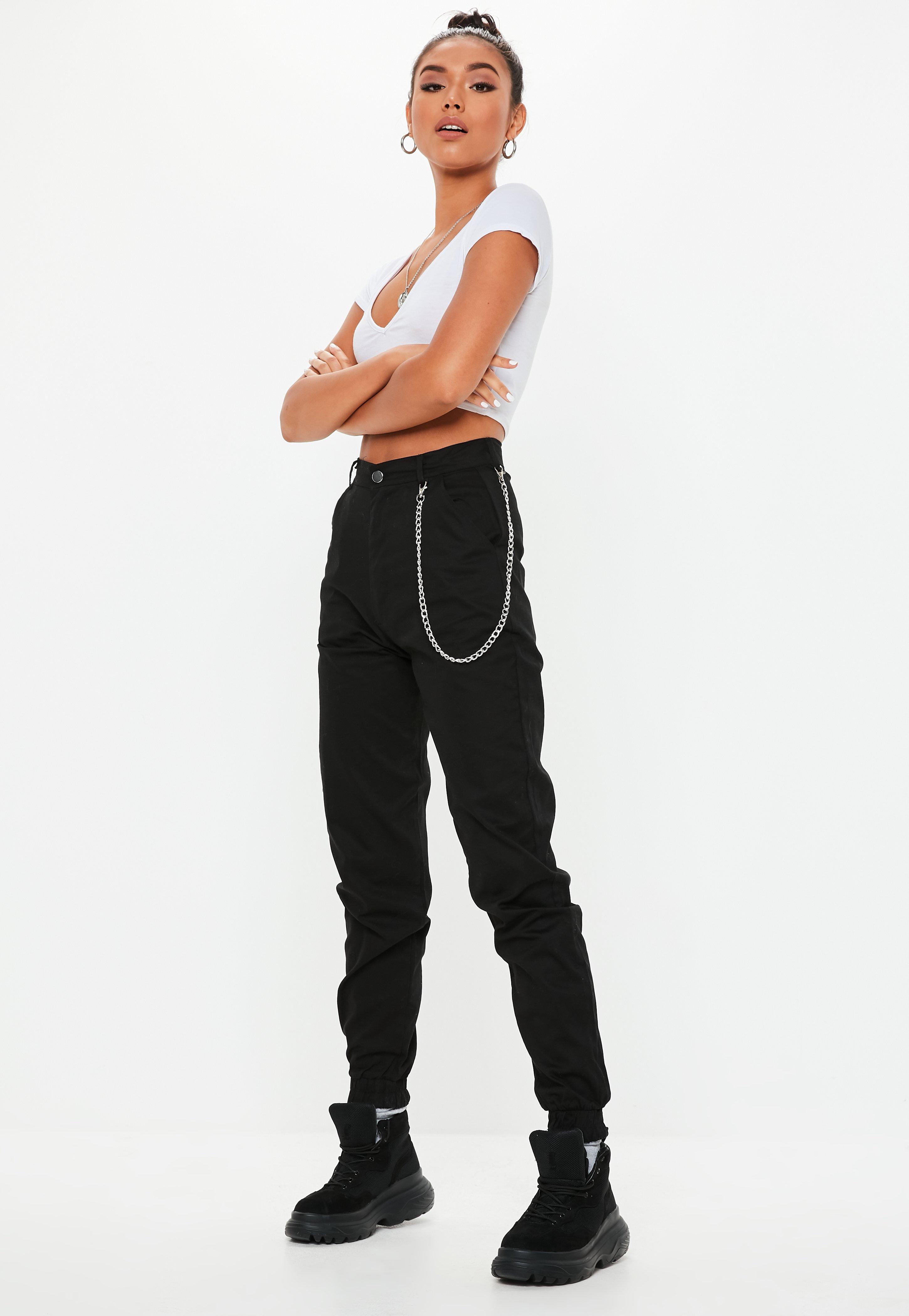 Black chain cargo pants Clearance