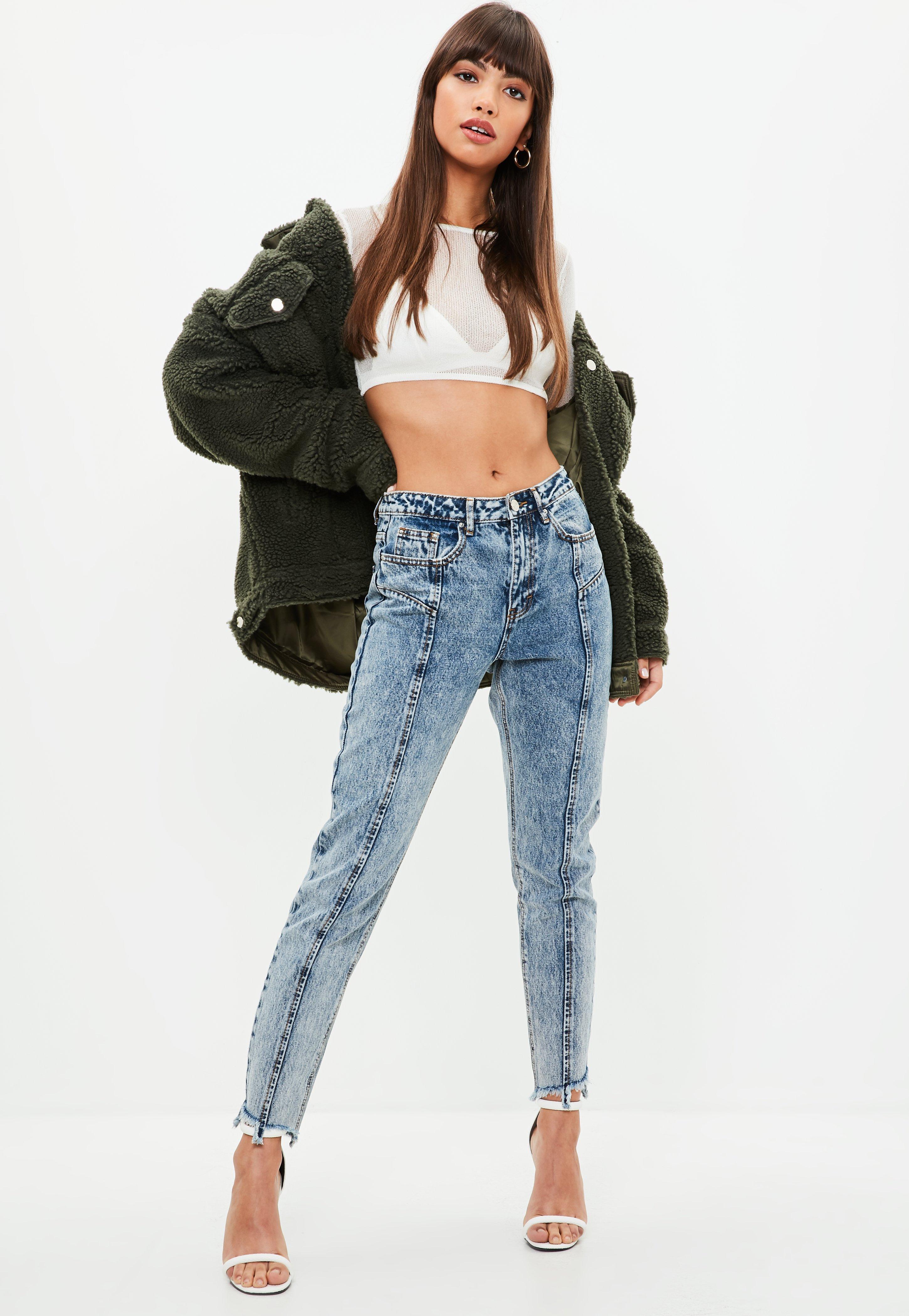 Missguided Denim Blue Riot High Rise Seam Front Mom Jeans - Lyst