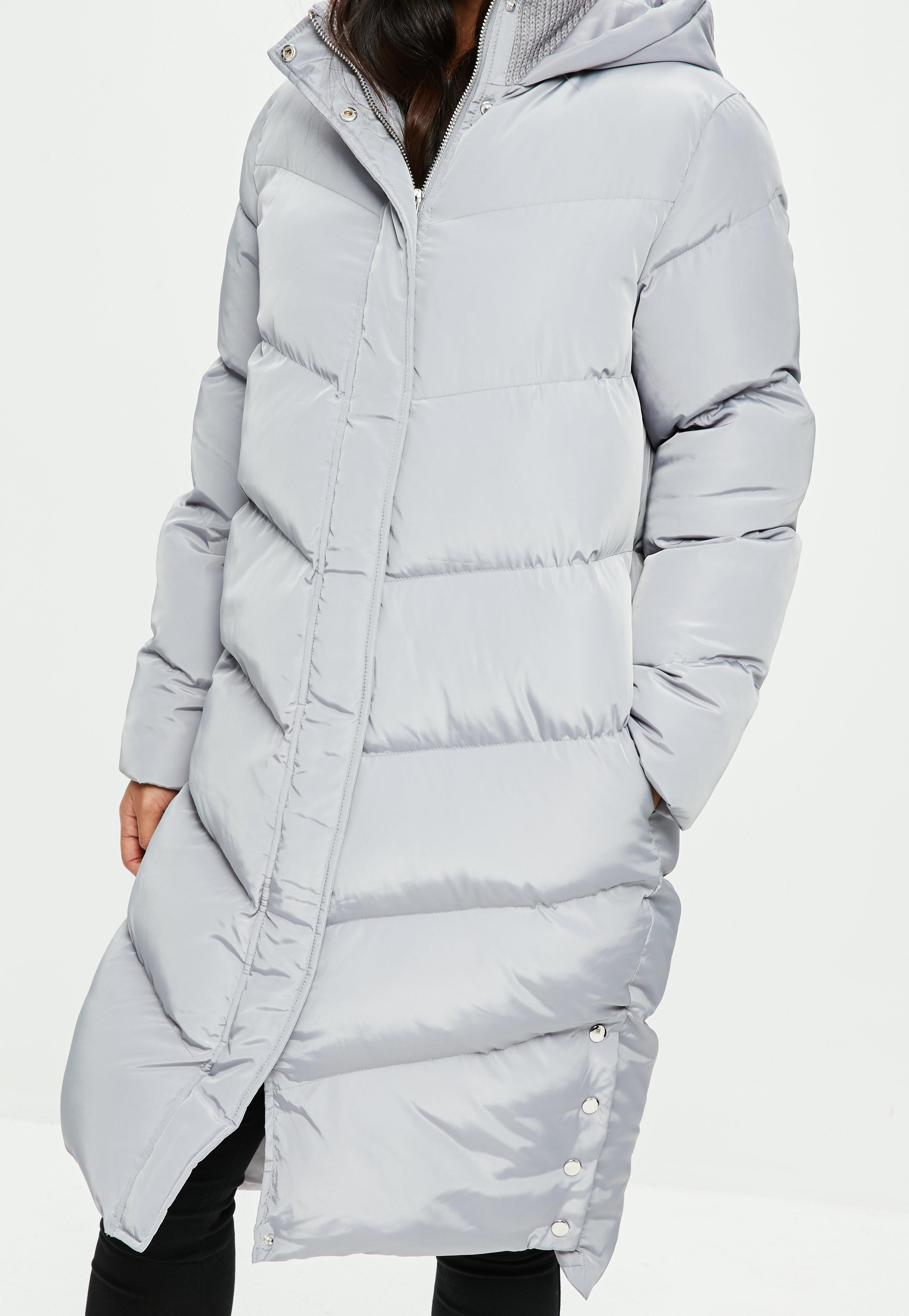 grey longline puffer jacket