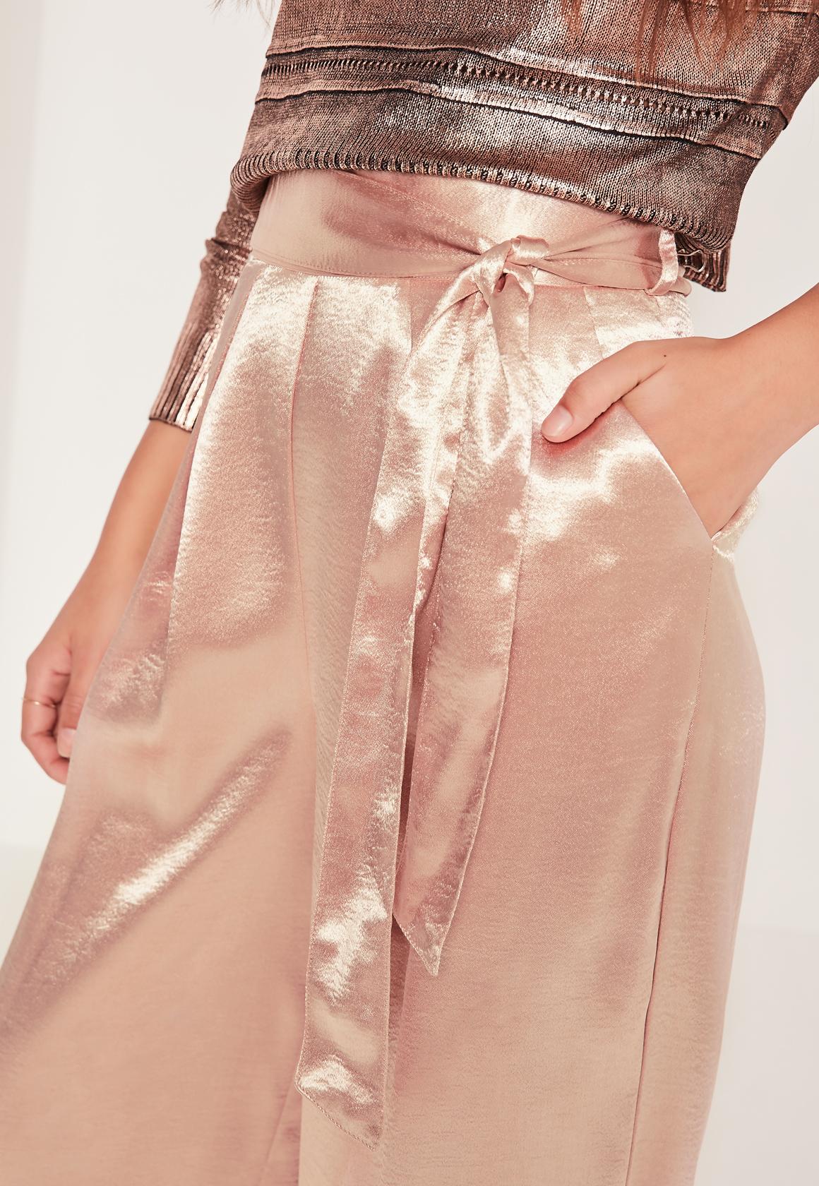 Missguided Satin High Shine Wide Leg Trousers Pink - Lyst