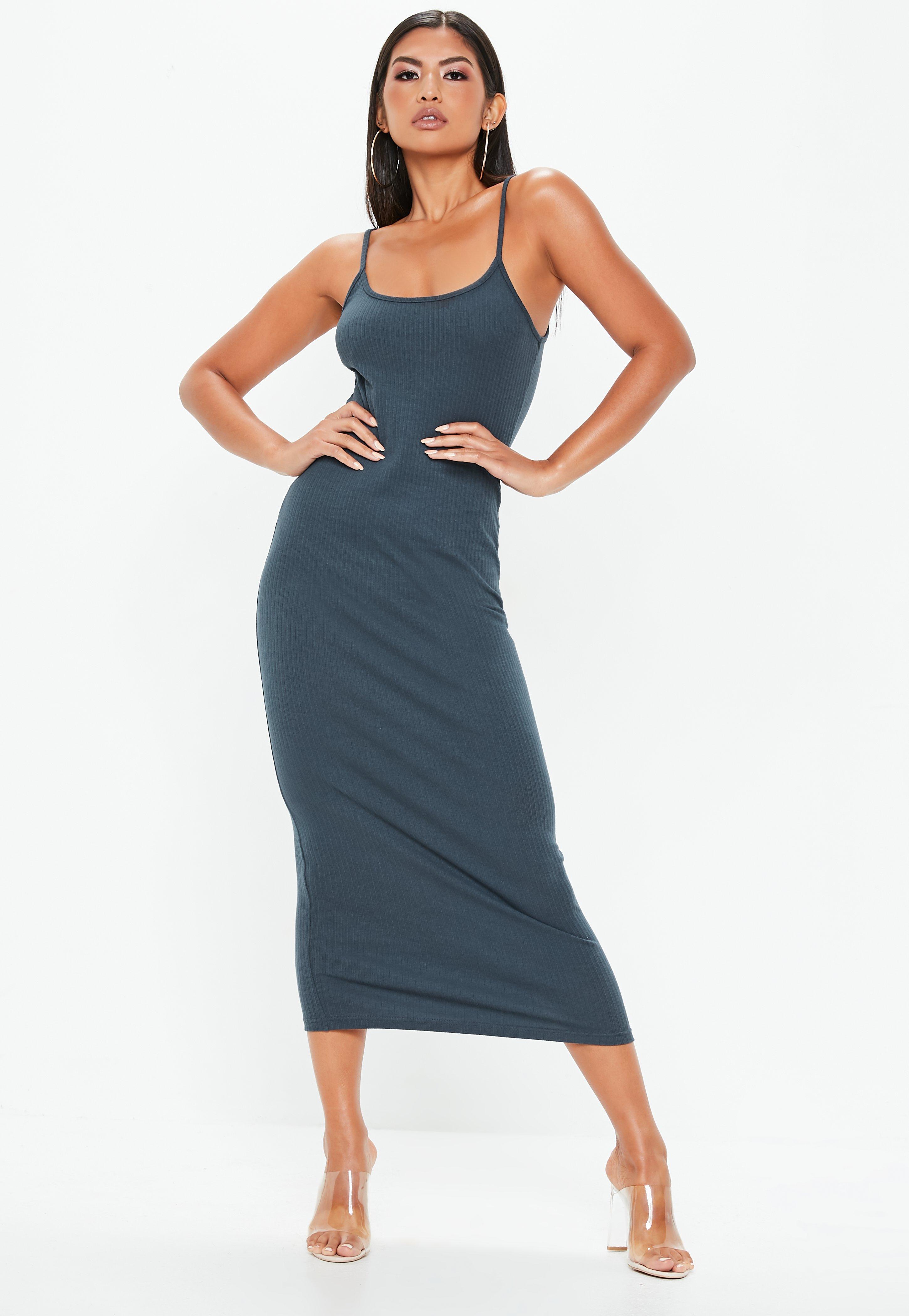 ribbed strappy midi dress