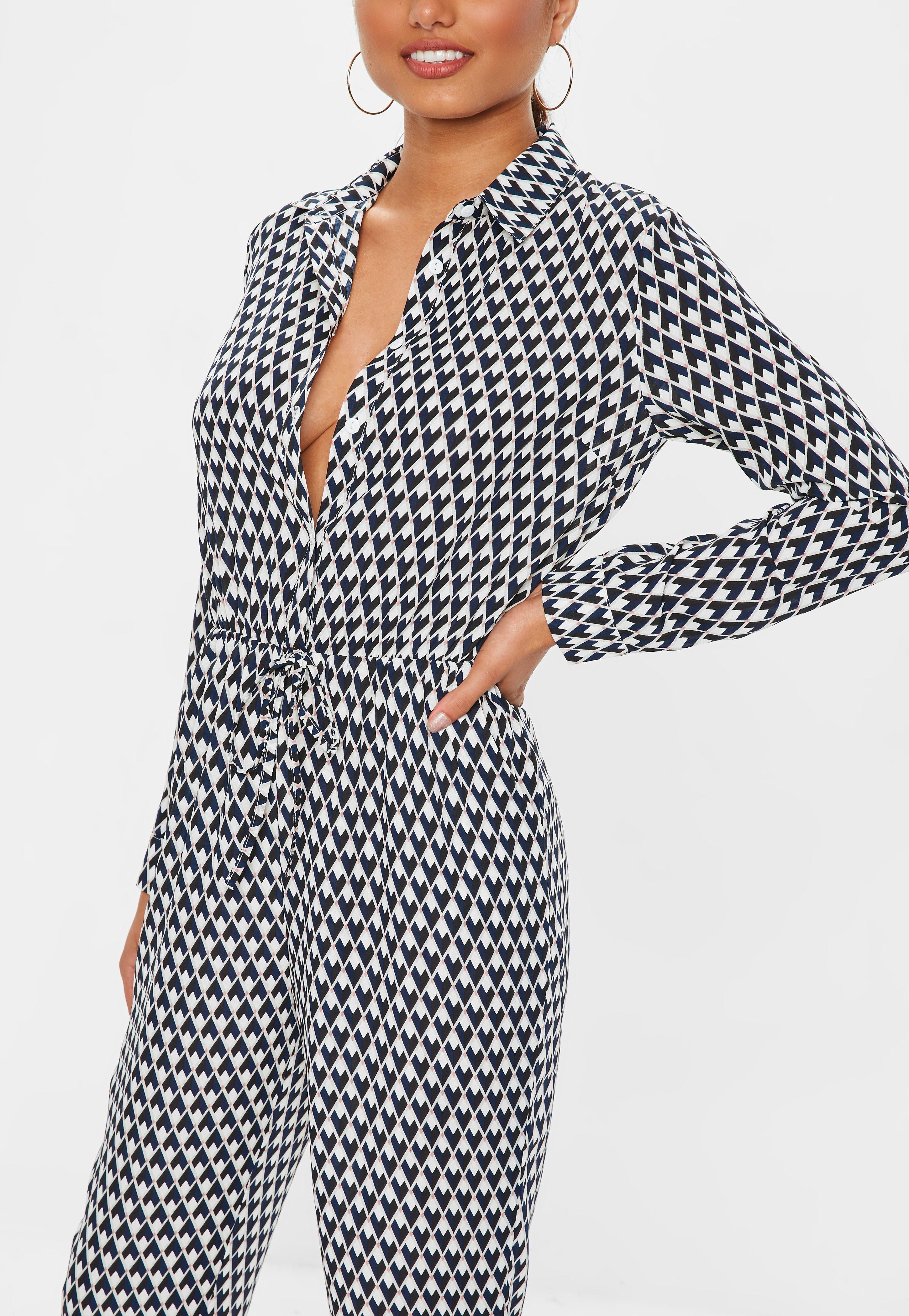Missguided Synthetic Navy Geometric Print Utility Jumpsuit in Blue - Lyst