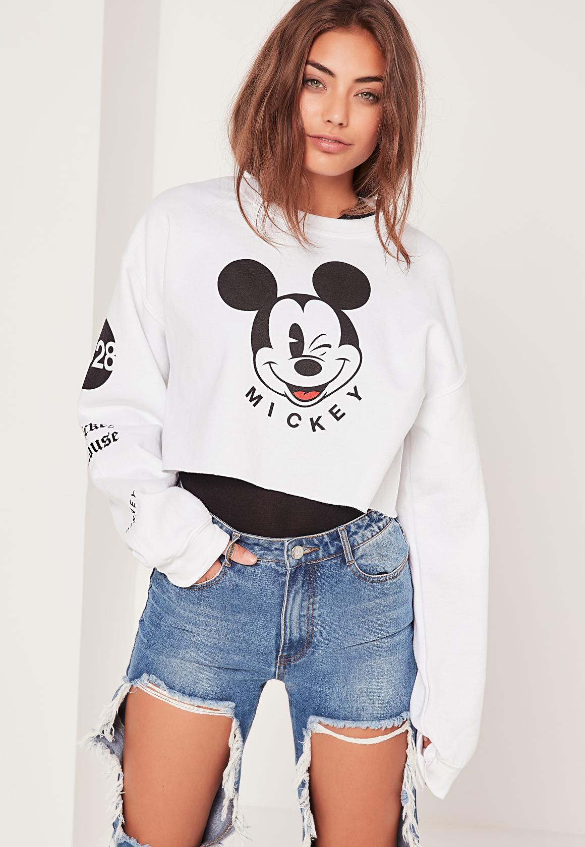 Missguided Wink Mickey Mouse Cropped Sweatshirt White - Lyst