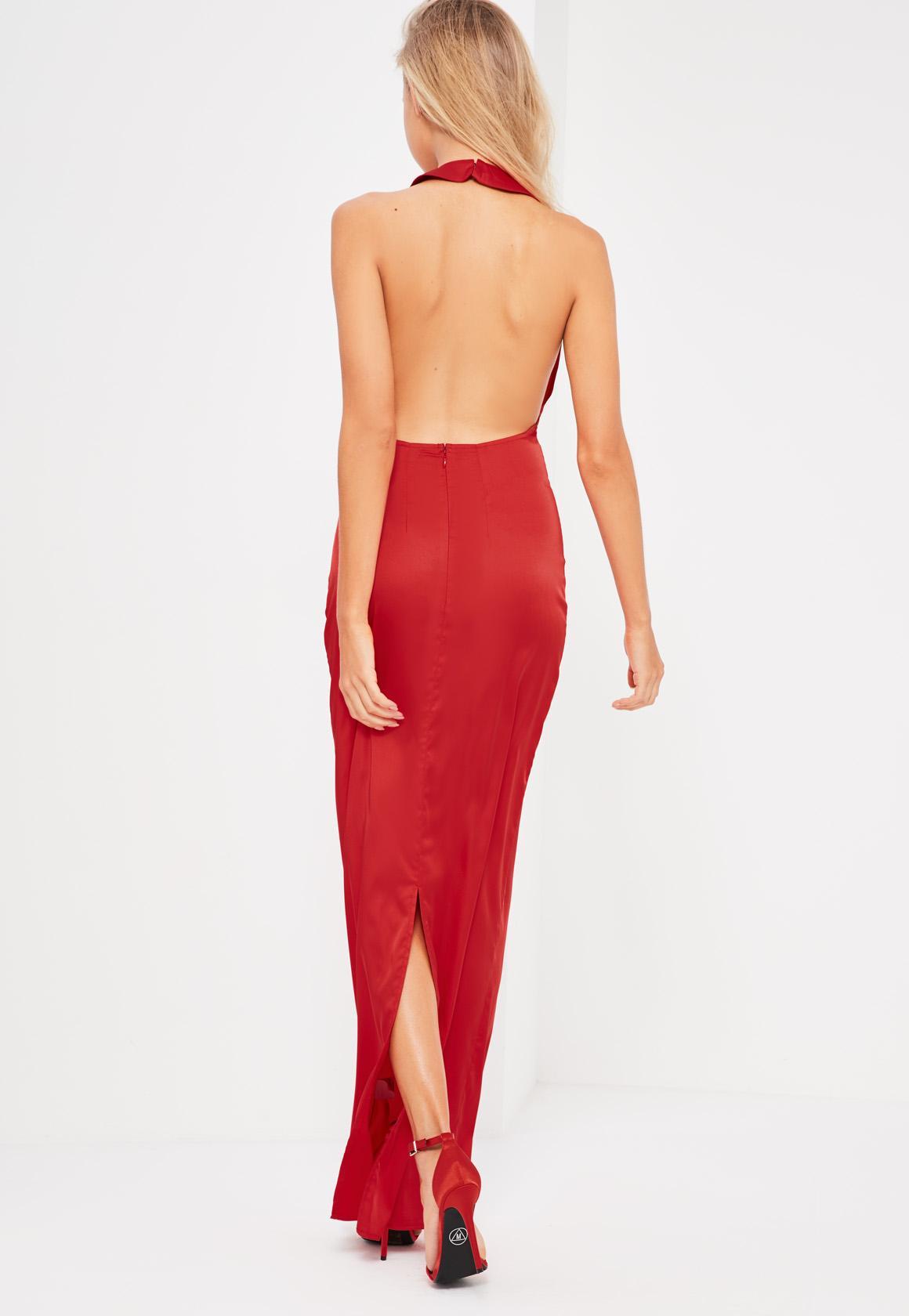 red cowl neck maxi slip dress