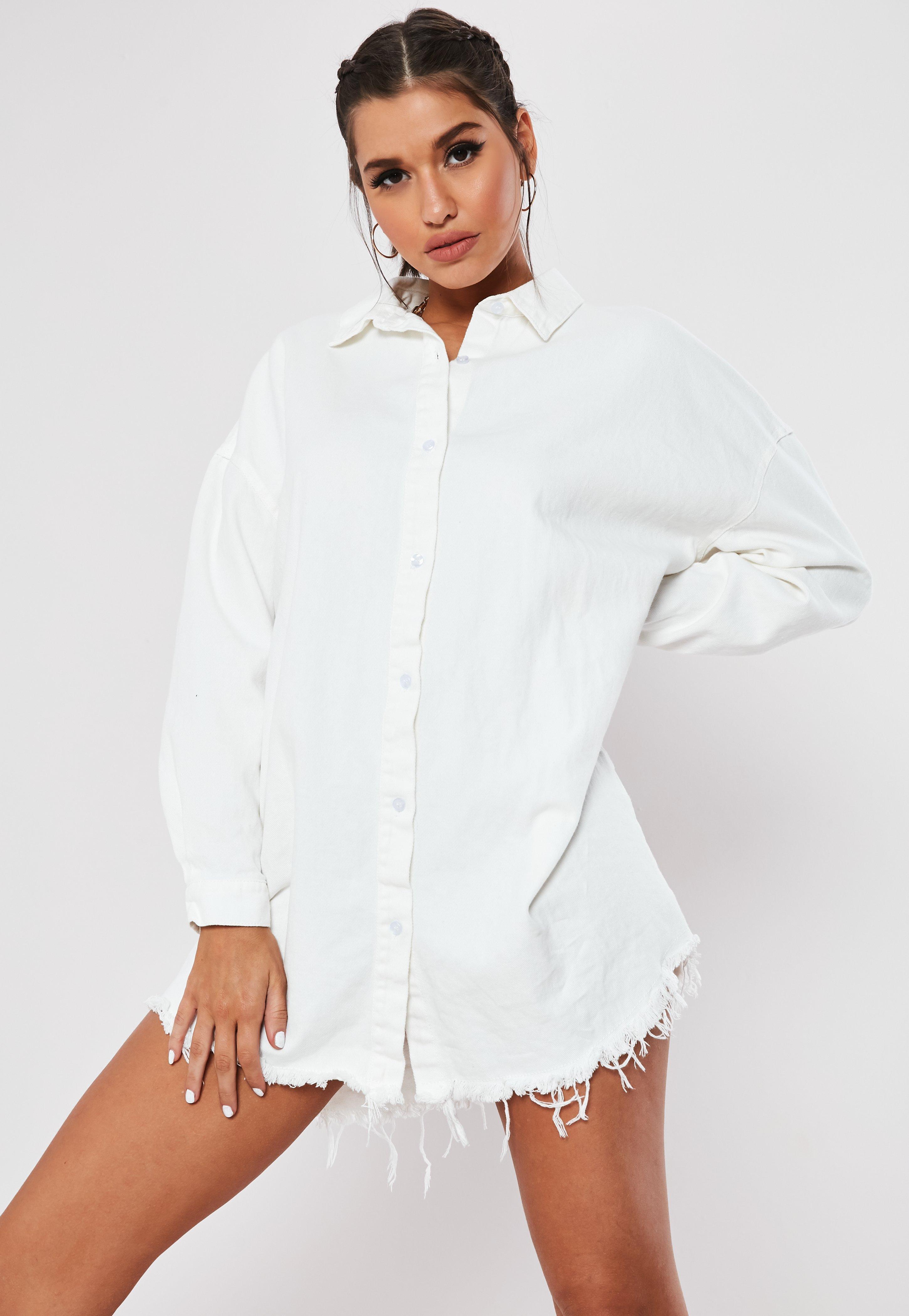 white denim button dress