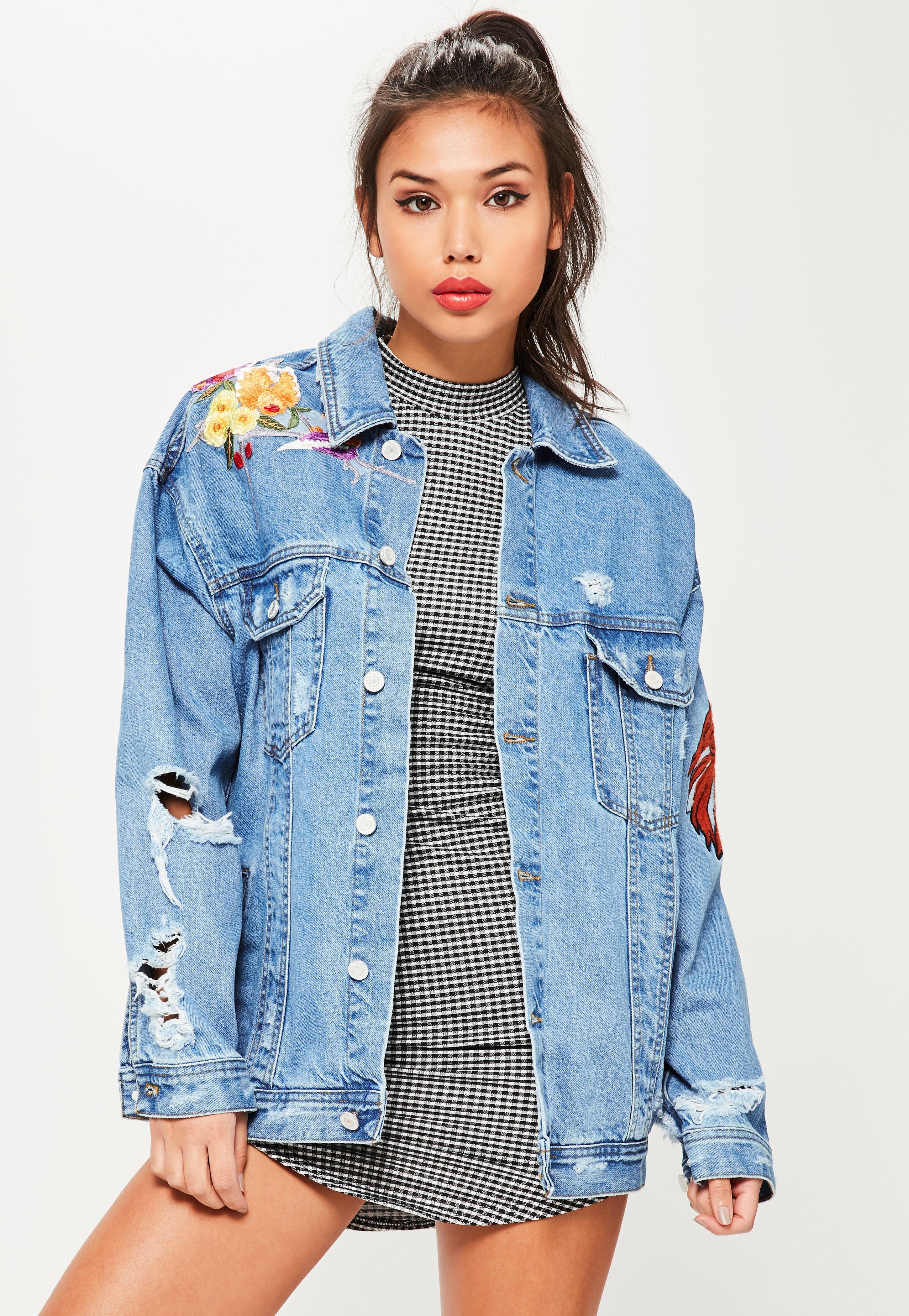 Missguided Blue Embroidered Oversized Denim  Jacket  Lyst