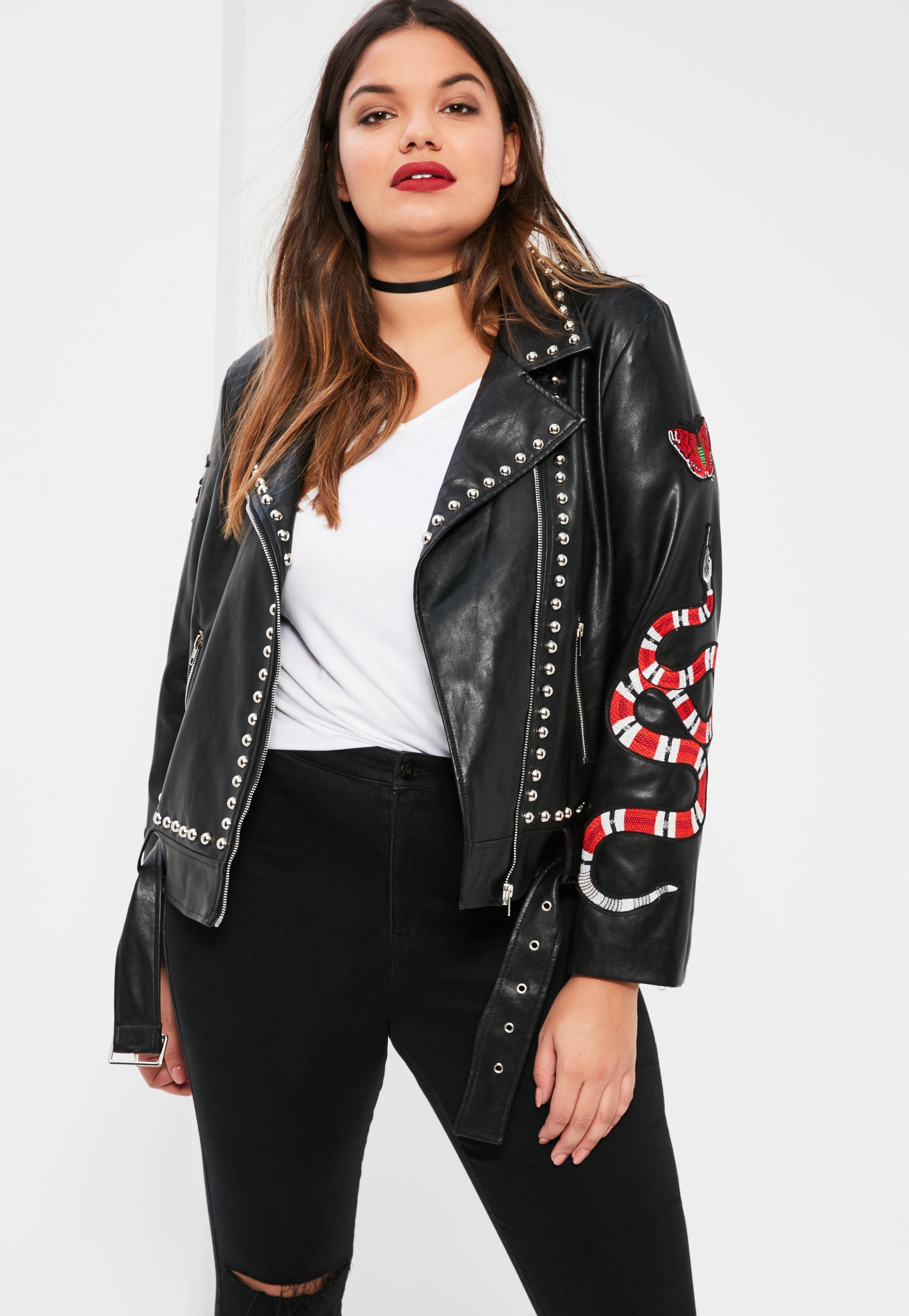 plus size studded leather jacket