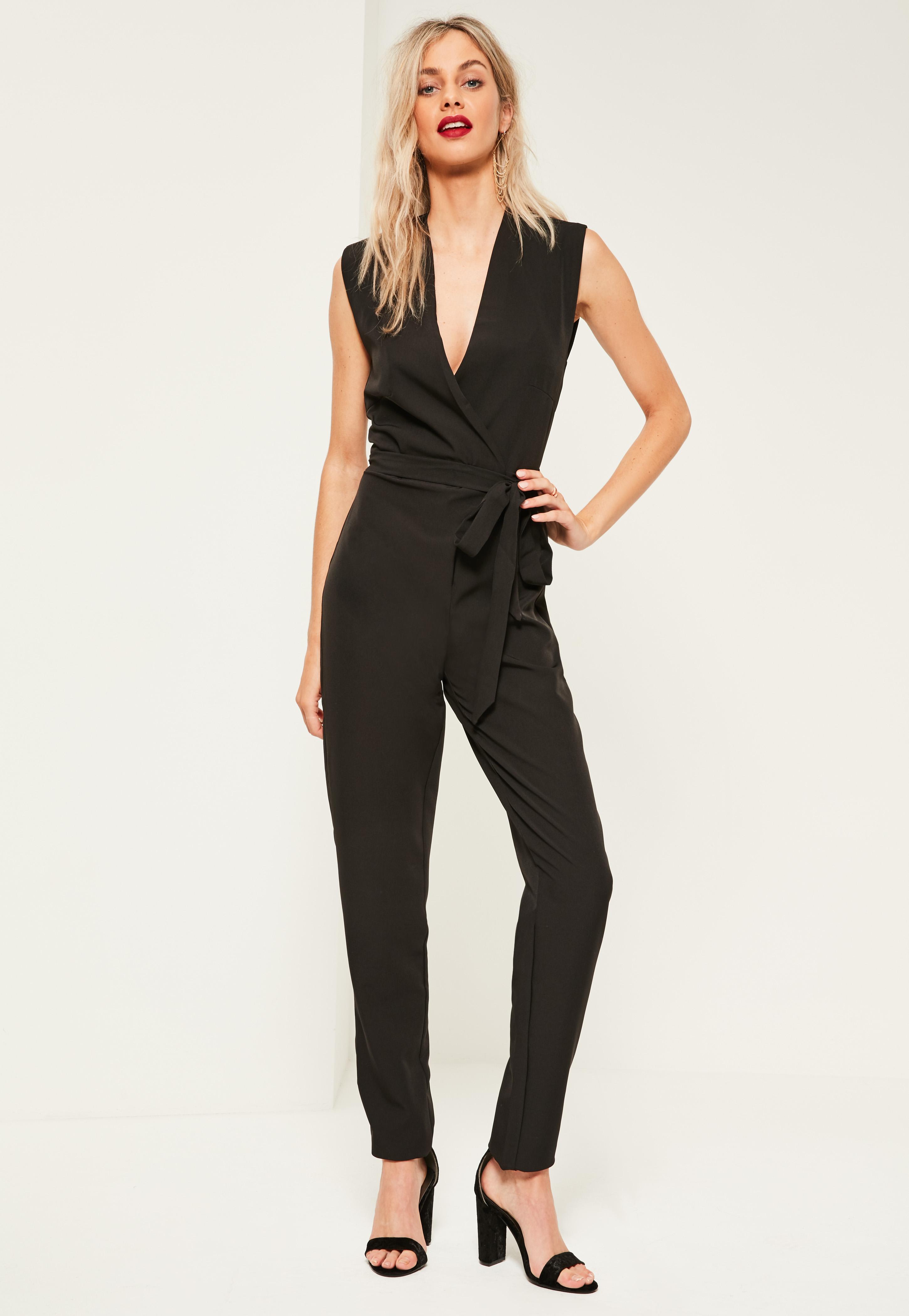 Missguided Tall Exclusive Black Sleeveless Tuxedo Jumpsuit in Black | Lyst