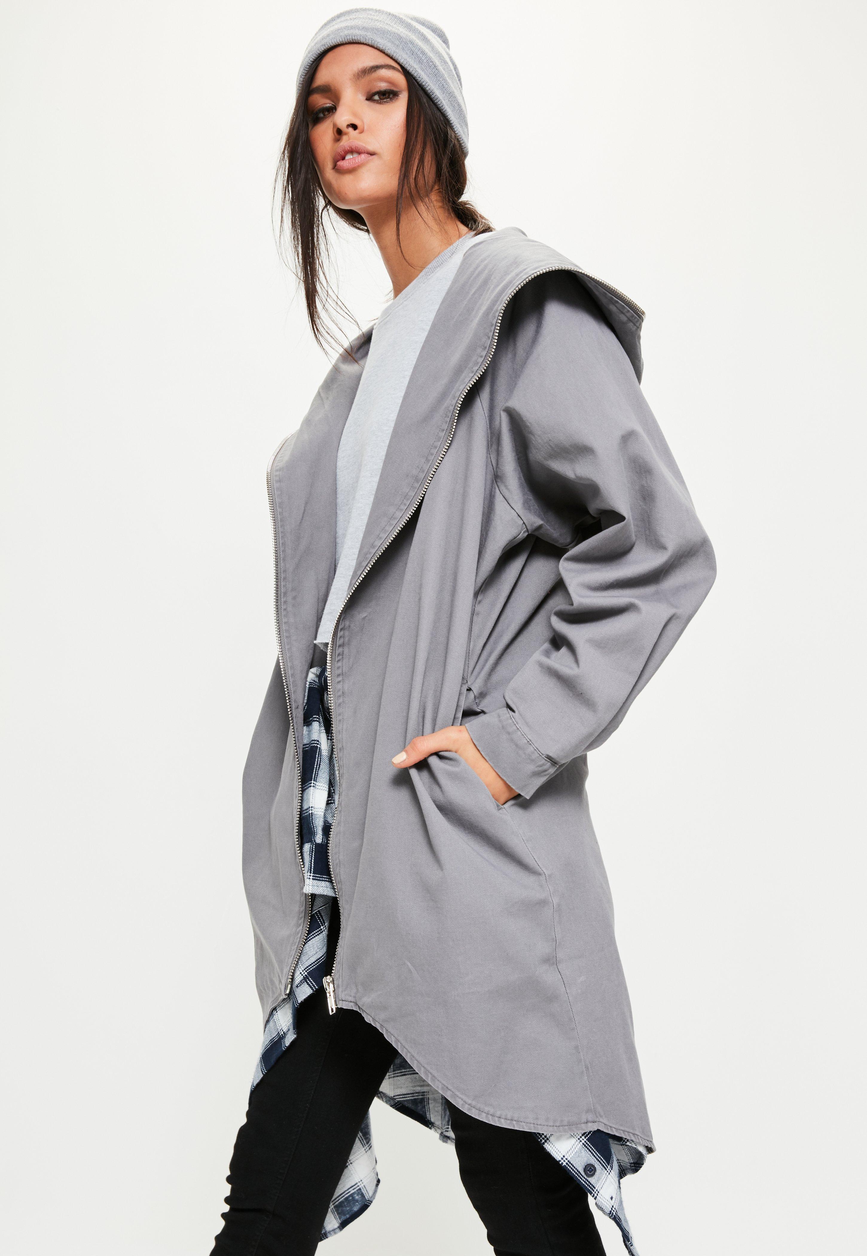 Lyst - Missguided Grey Vintage Wash Oversized Hooded Parka in Gray
