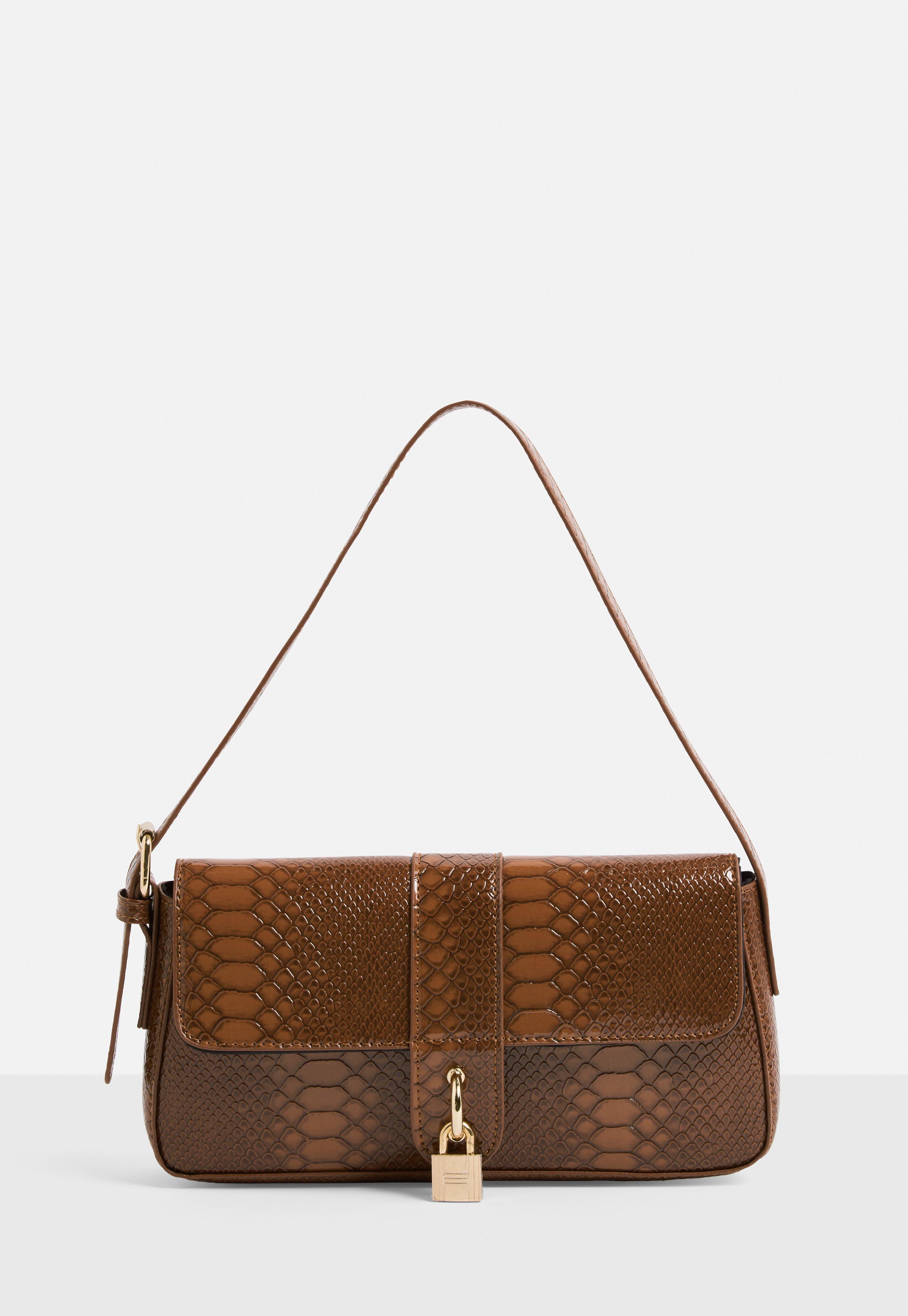 brown croc shoulder bag